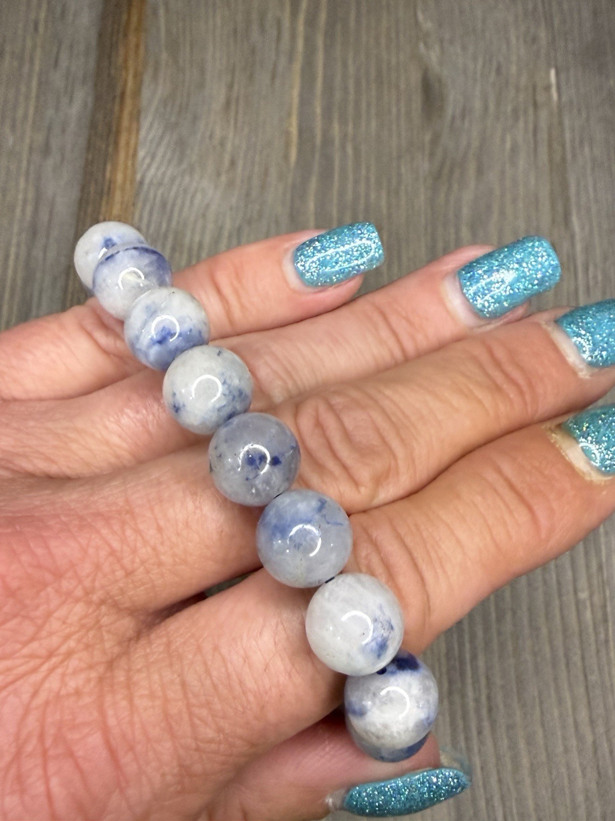 Natural Dumortierite in Quartz 8mm Stretch Bracelet Blue Inclusion Crystal Stone