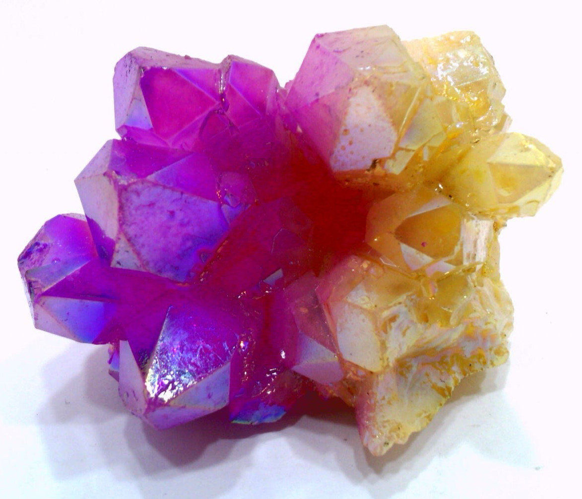 ✅ Color Flame~Pink & Yellow~Aura~Electroplate~Quartz Crystal Cluster~205 grams