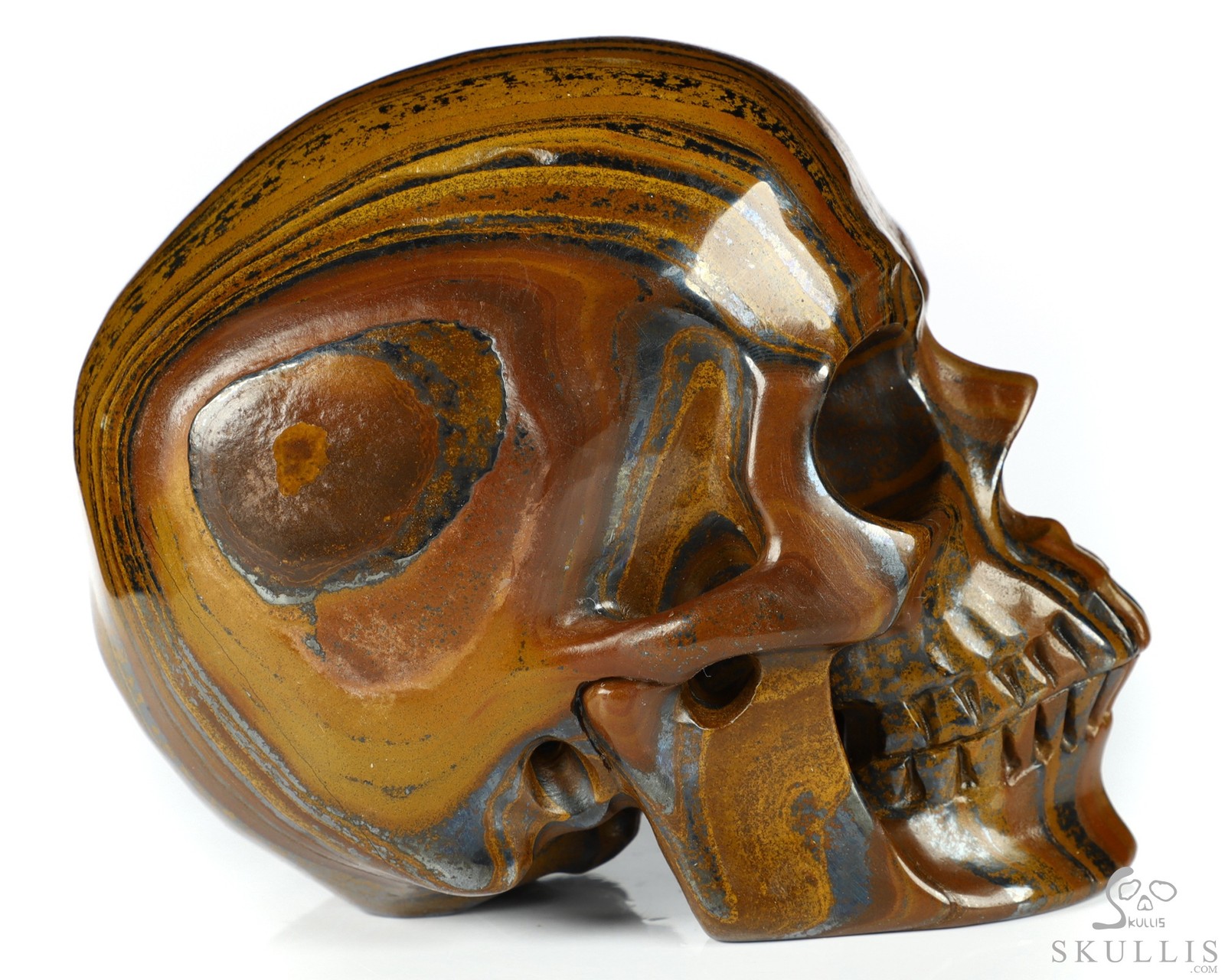 Huge 5.1″ Colorful Tiger Iron Eye Carved Crystal skull,Super Realistic, Healing