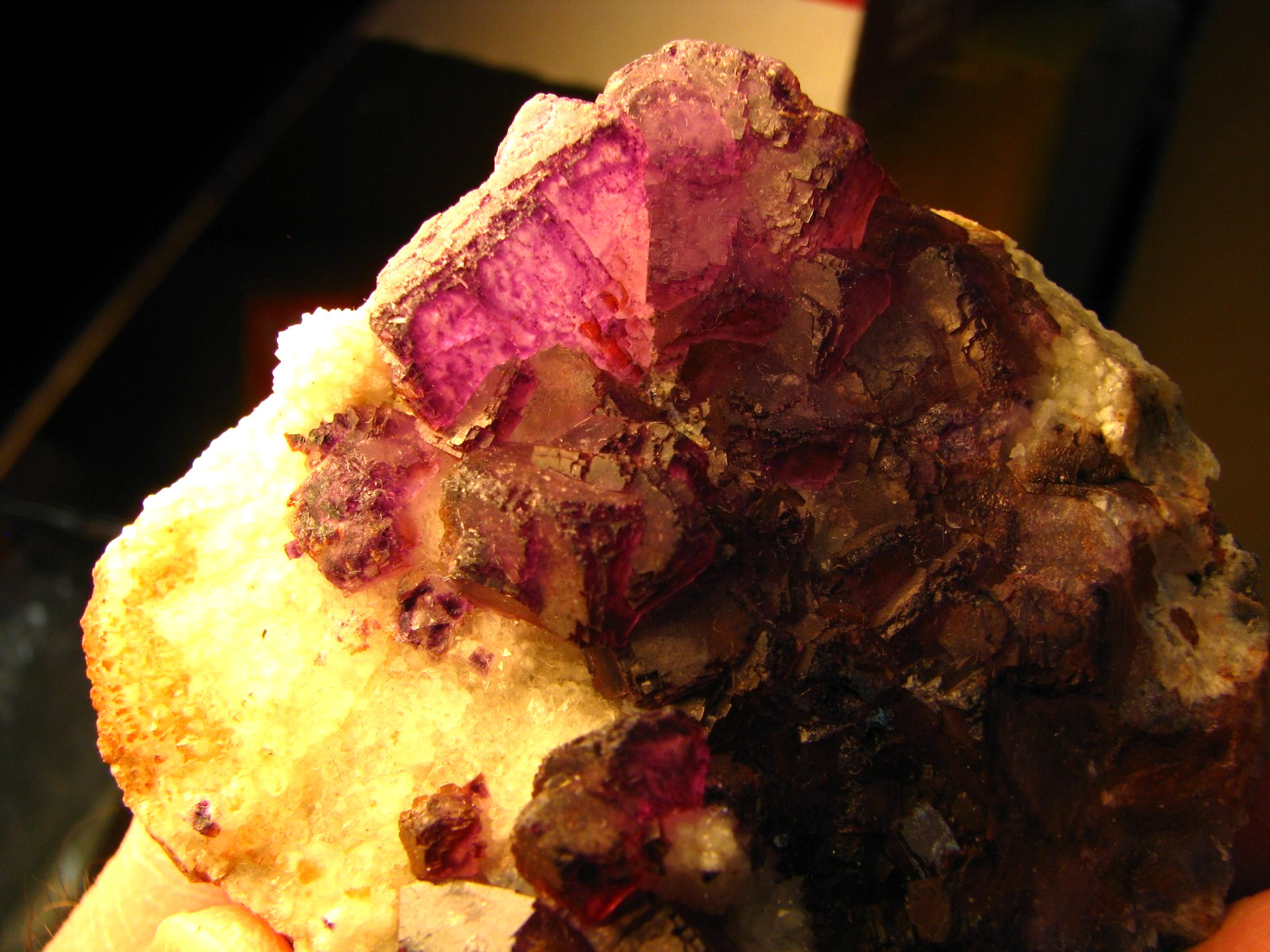 .24lb 3×2.5inch PURPLE FLUORITE ON CALCITE/QUARTZ QINGLONG MINE CHINA #137