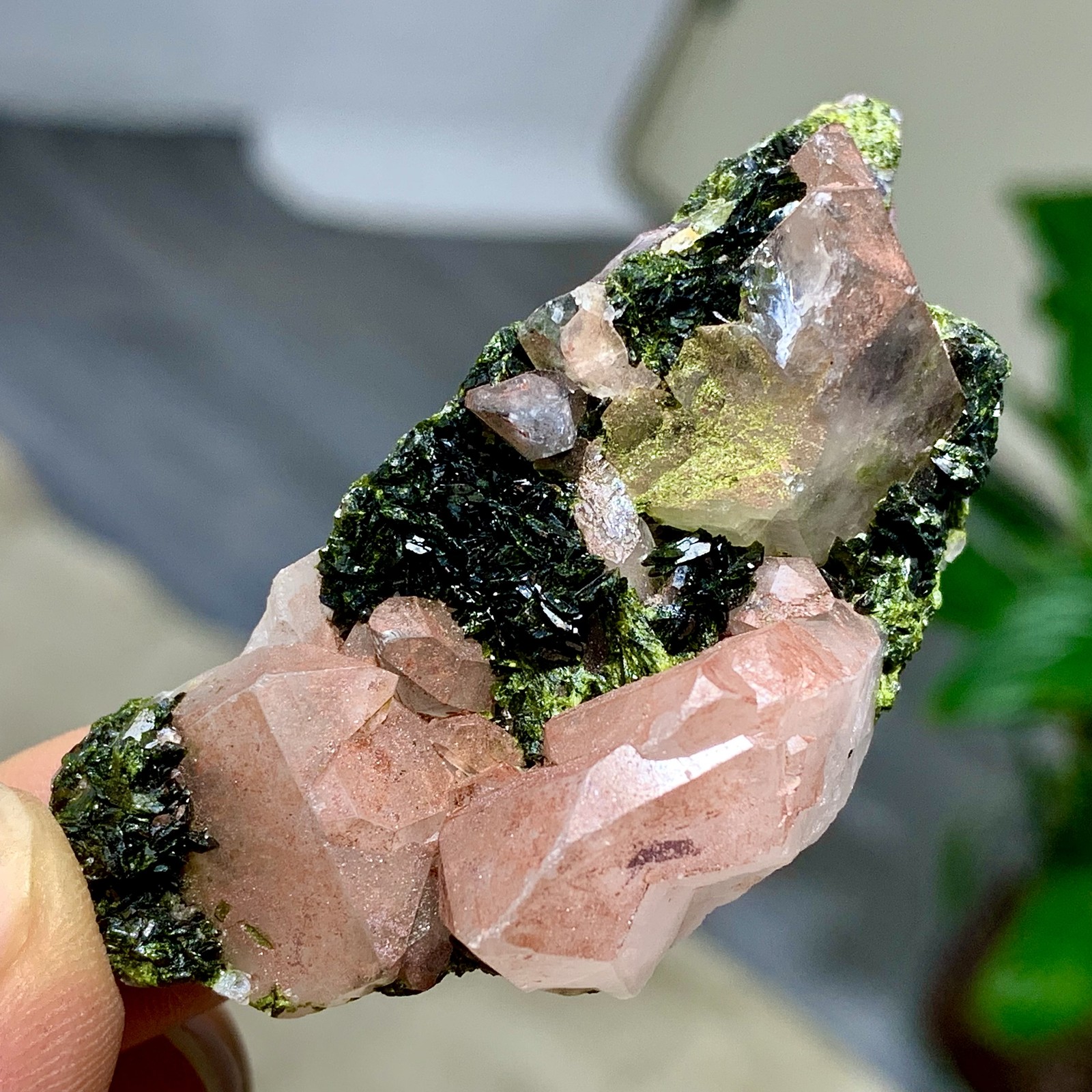 41G Natural beautiful epidote quartz with garden Crystal mineral symbiosis