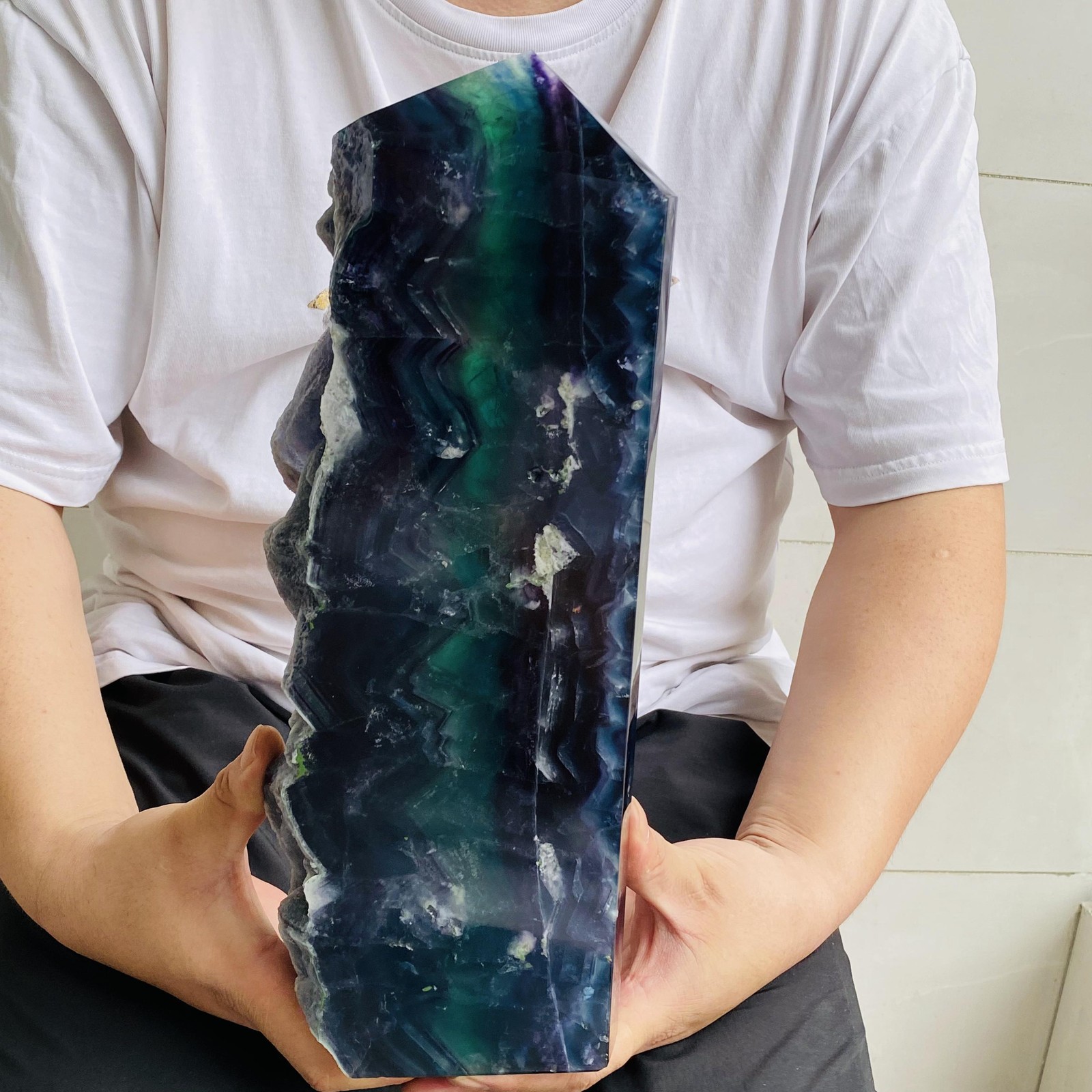 Natural Fluorite Obelisk Quartz Crystal Healing Reiki Wand Tower Point 4880g