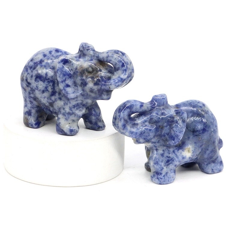 Natural Blue Sodalite Quartz Crystal Carved Baby Elephant Healing Energy Stone