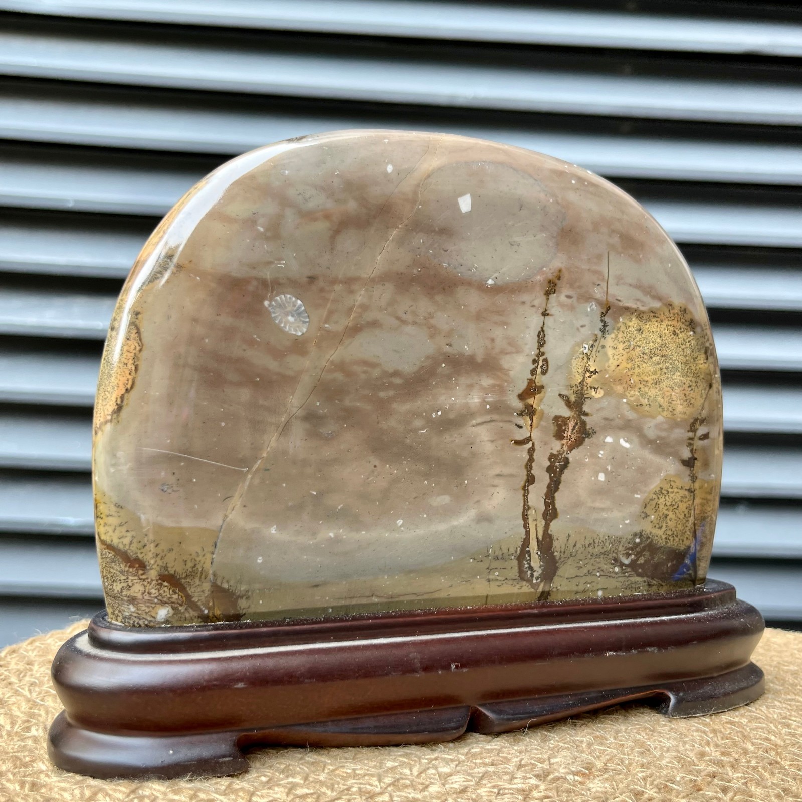 Natural Stone Display Polished Scenic Pattern Art w/ Stand 5.8 lb