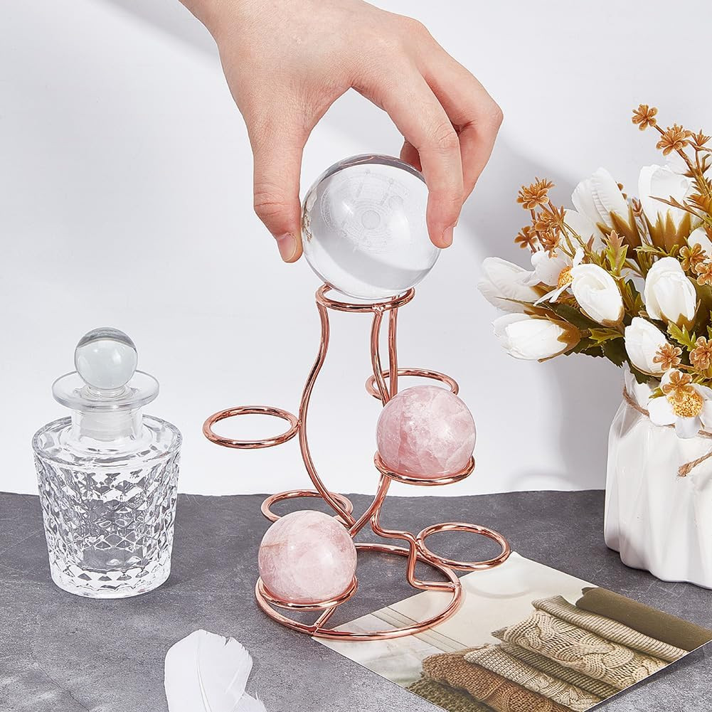 Crystal Sphere Holder 5.6″ Tall, 7 Eggs Display Stand 1.34″ Diameter Metal Multi