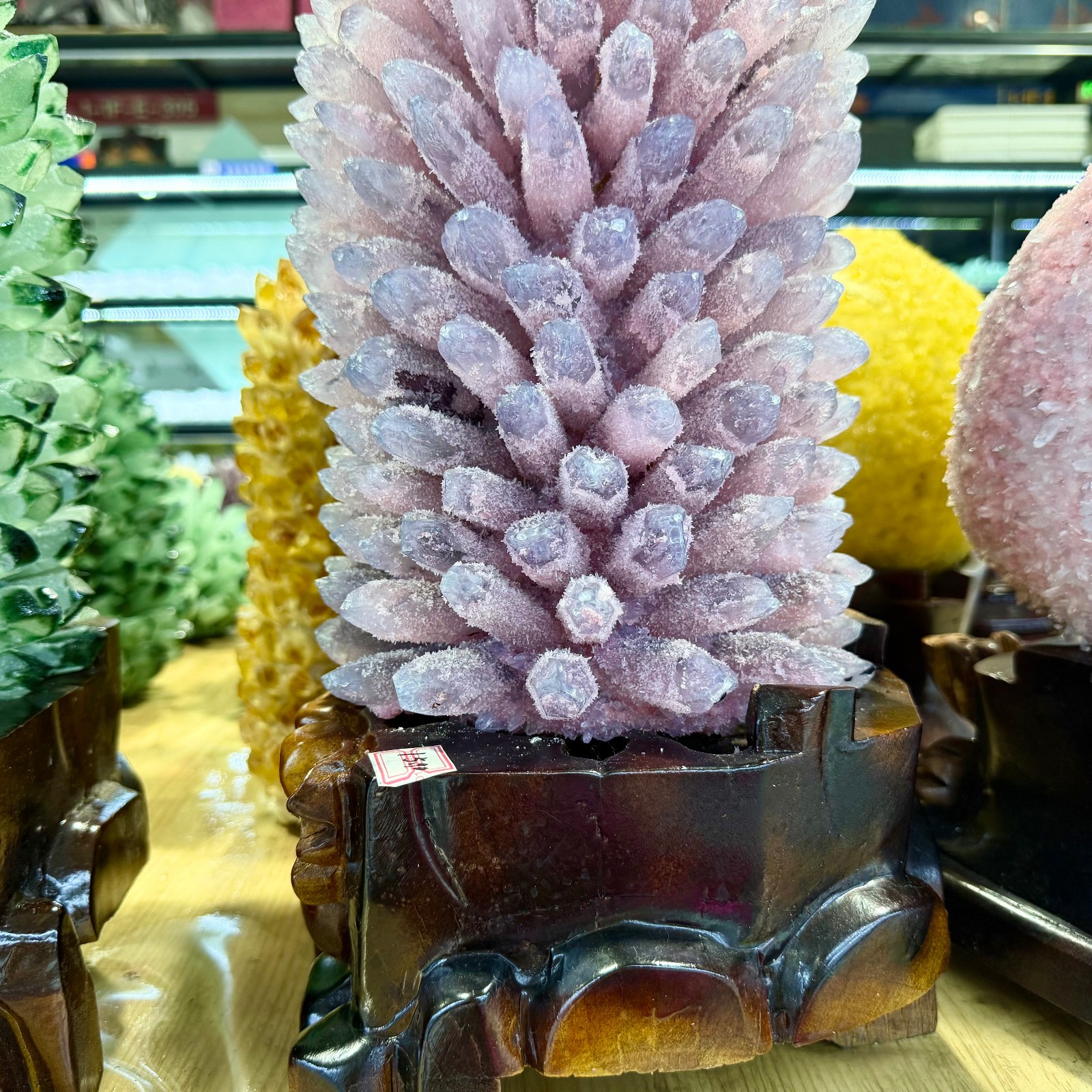 35LB Top! Natural Rose Cluster Quartz Crystal Flower Ornament+stand healing