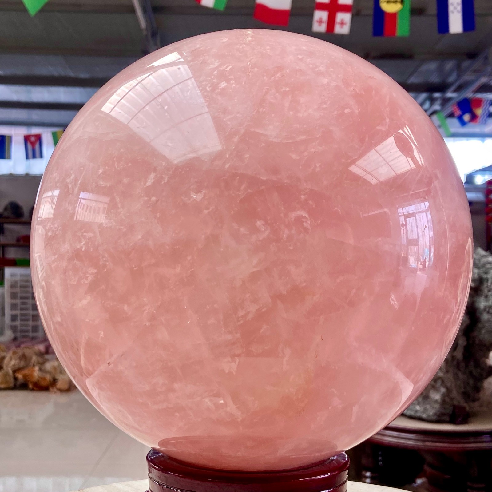 41LB Large Natural Pink Rose Quartz Sphere Crystal Ball Reiki Healing