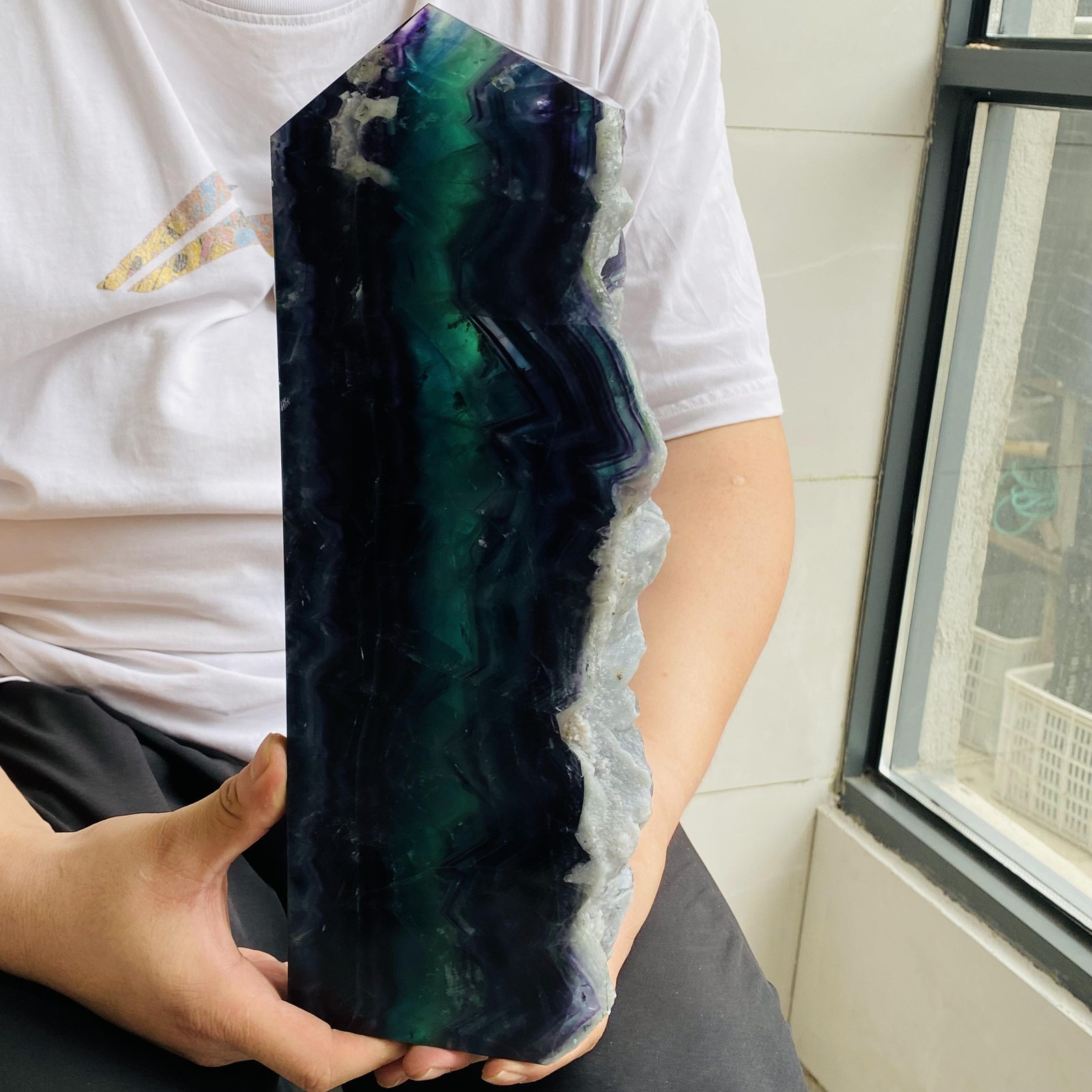 Natural Fluorite Obelisk Quartz Crystal Healing Reiki Wand Tower Point 4880g
