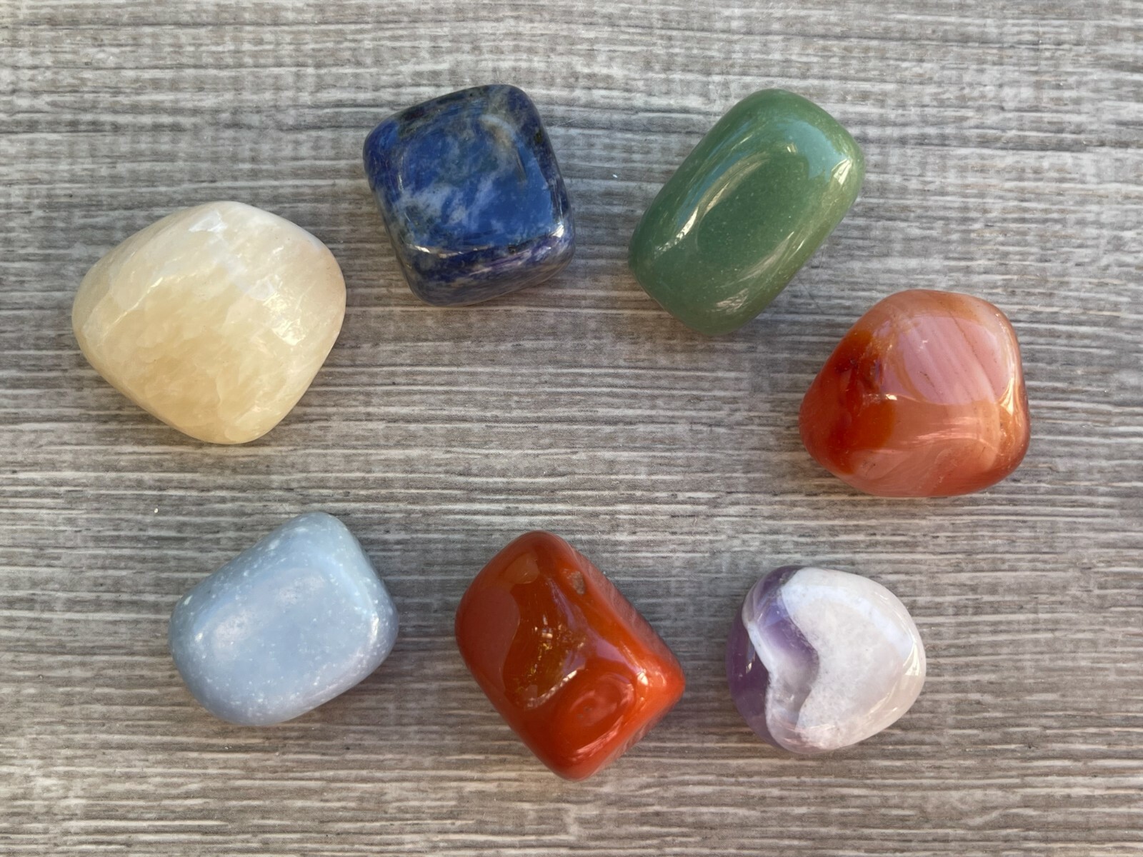 Chakra Genuine Tumbled Stone Set 7 With Chakra Print Cotton Bag, Wholesale Bulk