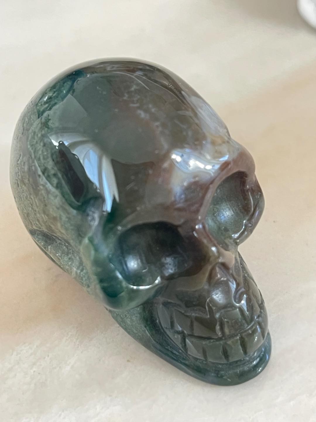 2.0″ Natural green Agate Carved Crystal Skull, Crystal Healing #5113