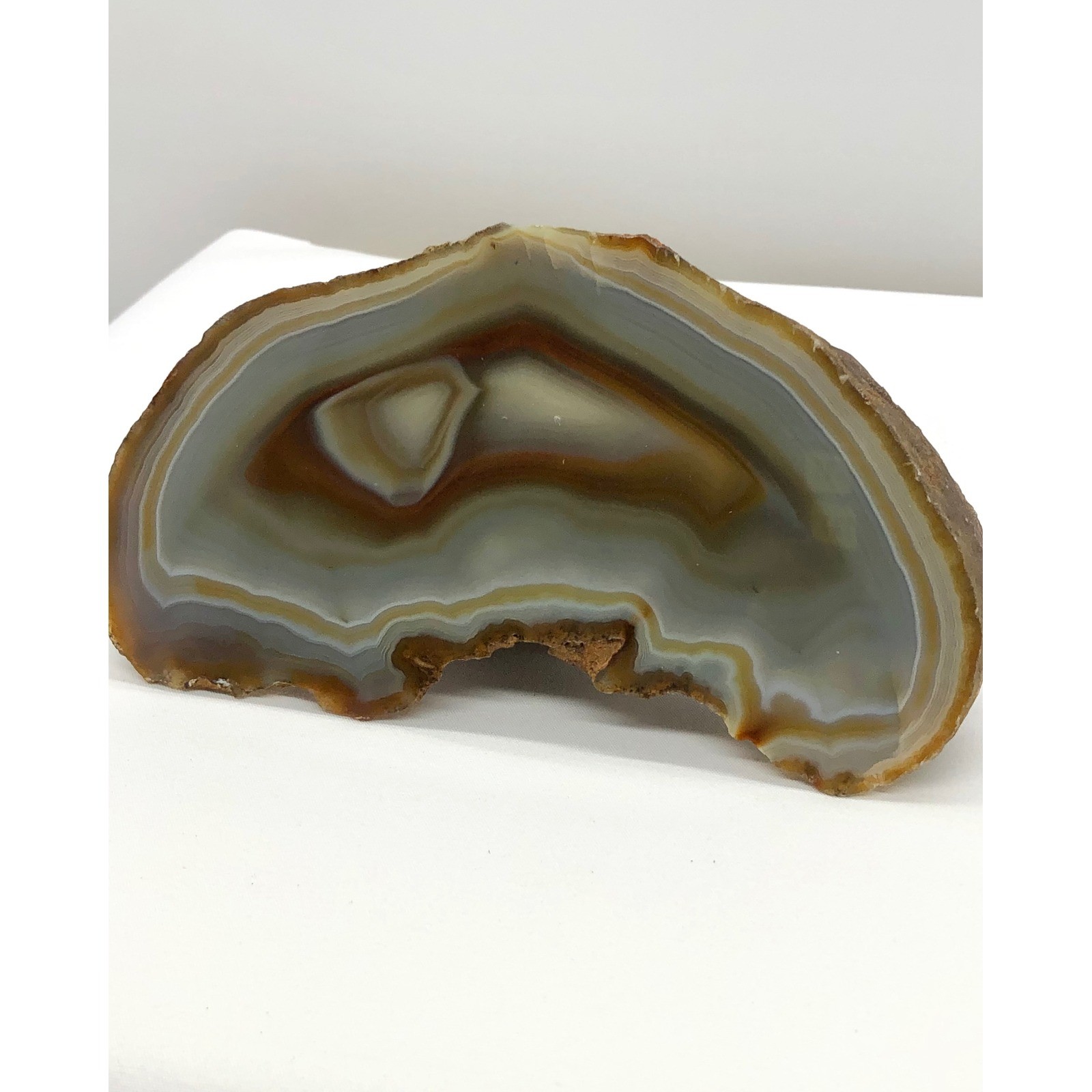 Natural Polished Banded Agate Slice Geode Specimen Brown Gray 5.25 Inch Decor