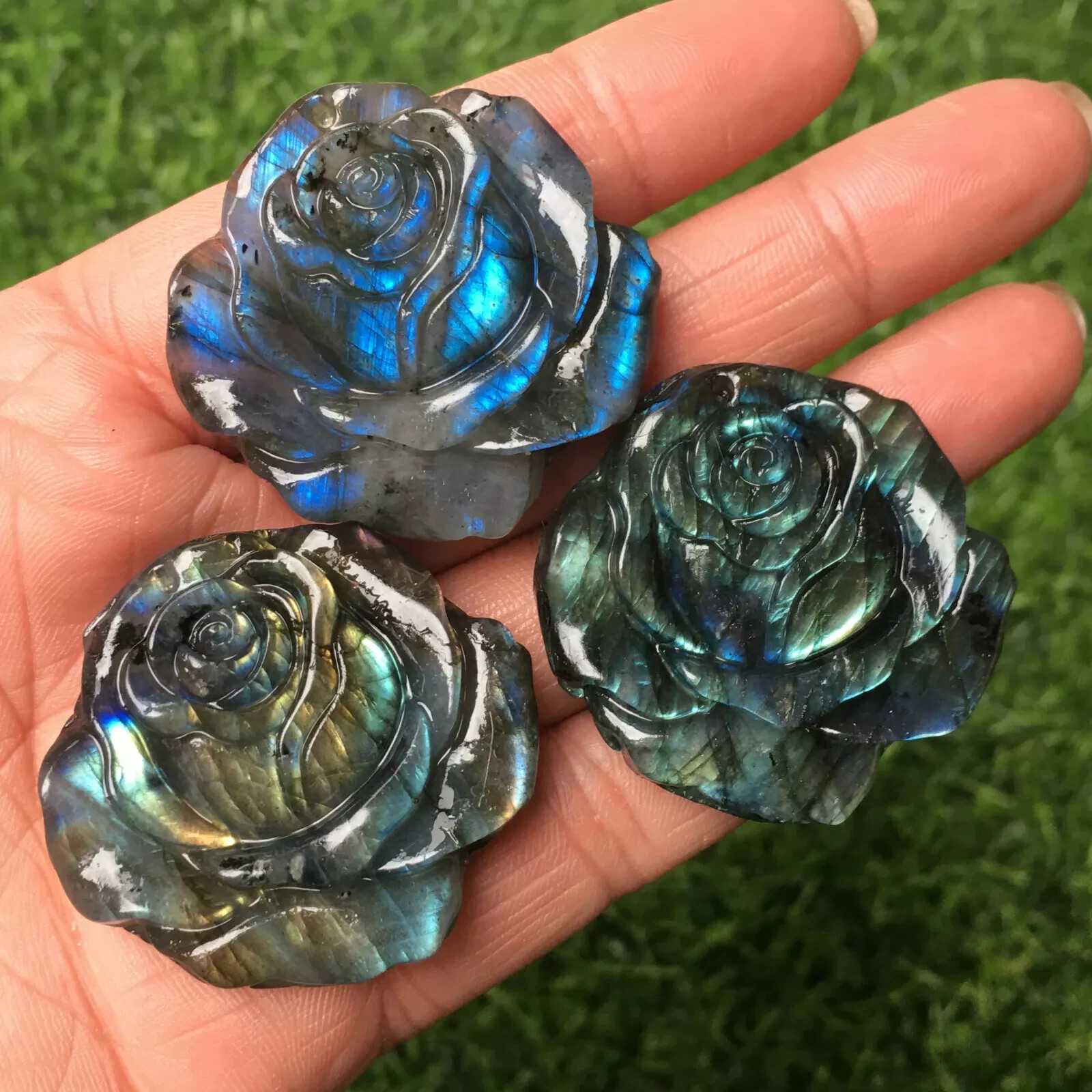 Natural Labradorite Handmade rose flower skull Quartz Crystal Healing gift 1pc