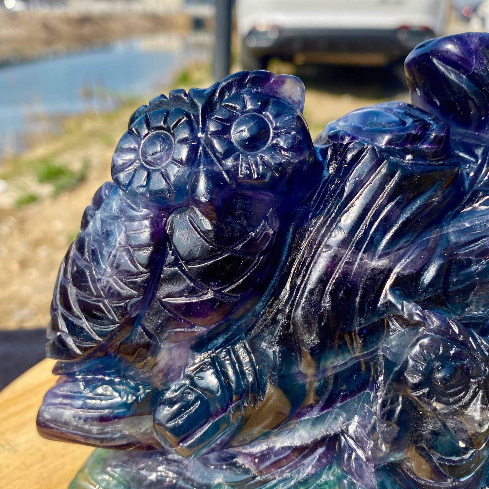 4.96LB Natural Fluorite Hand Carved Owl Statue Crystal Healing Reiki Stone