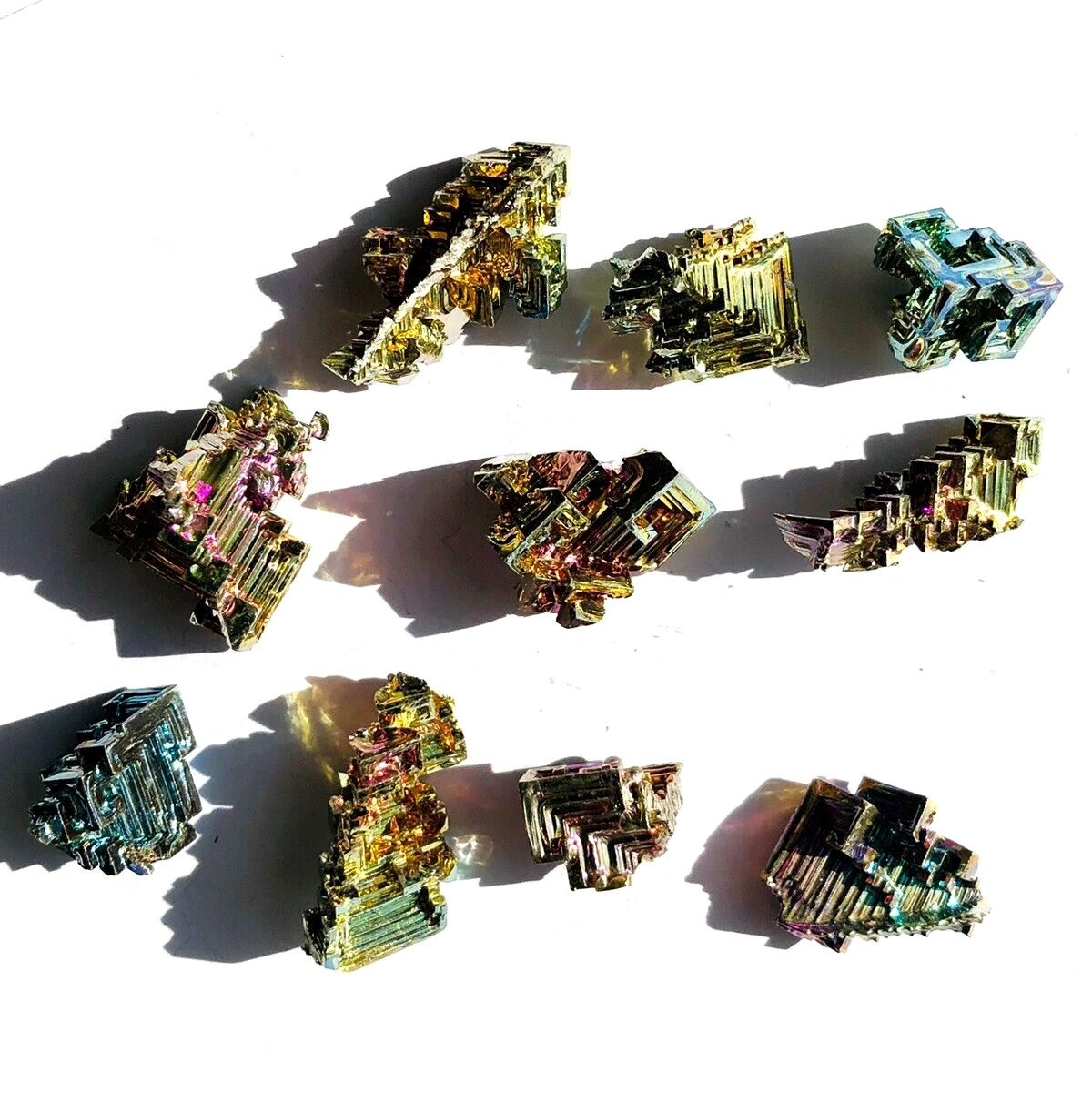 Lot of 10 Bismuth Crystals-Wire Wrap- Education- Crystal Grid- Rainbow bislot300