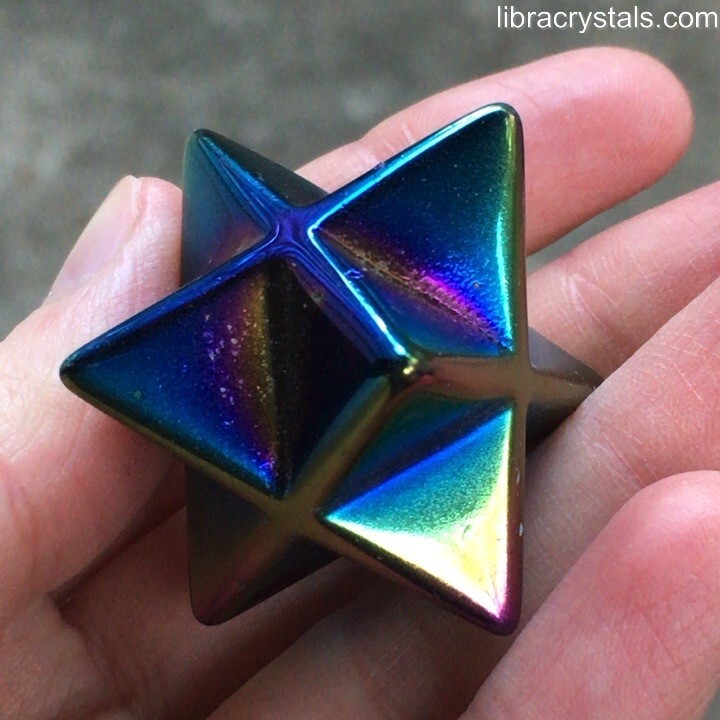 Titanium Aura Merkaba Star Crystal Rainbow Iridescent Sacred Geometry Decor 1.5″