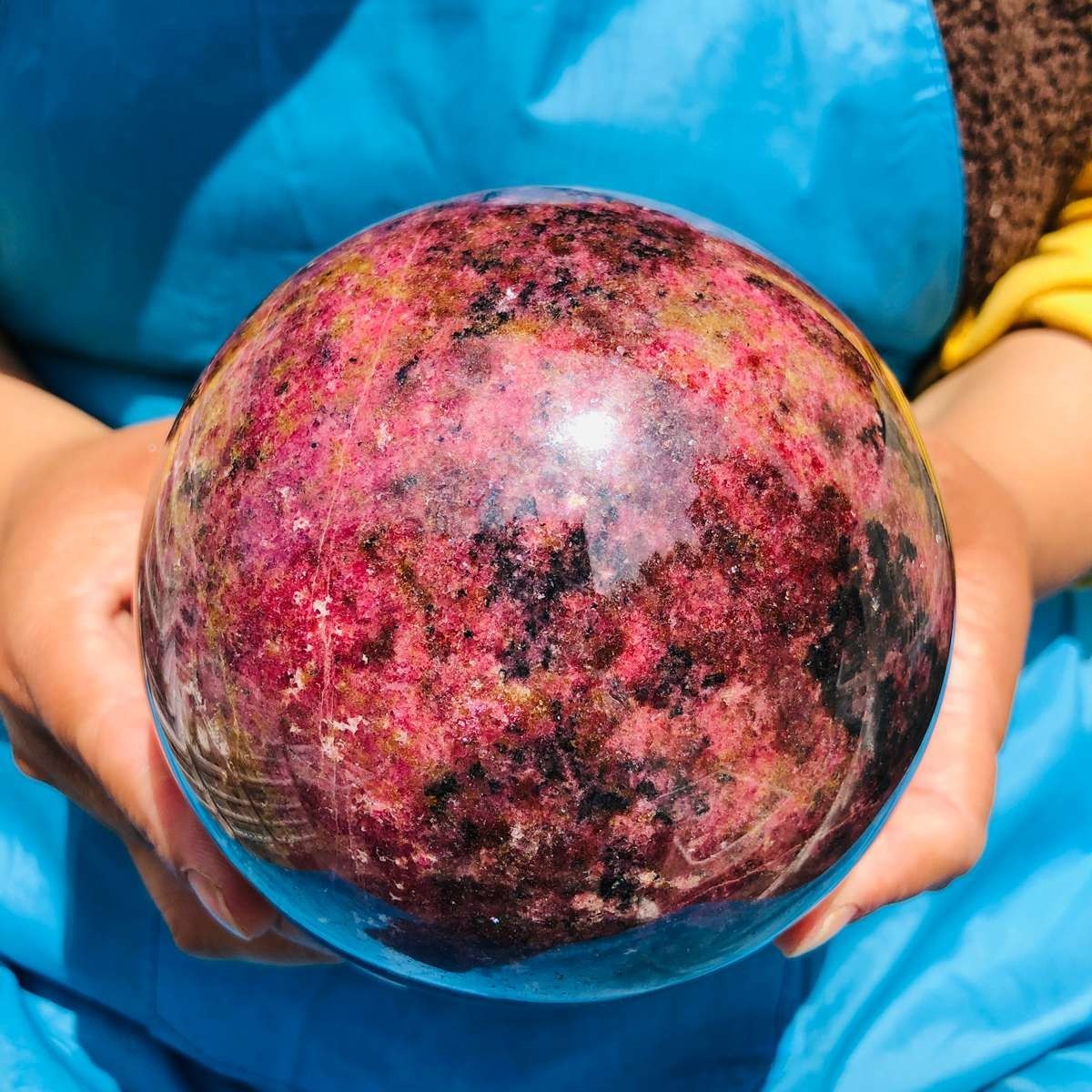 6.77LB Natural Rhodonite Crystal Sphere Pink Black Healing Gem Stone 4792