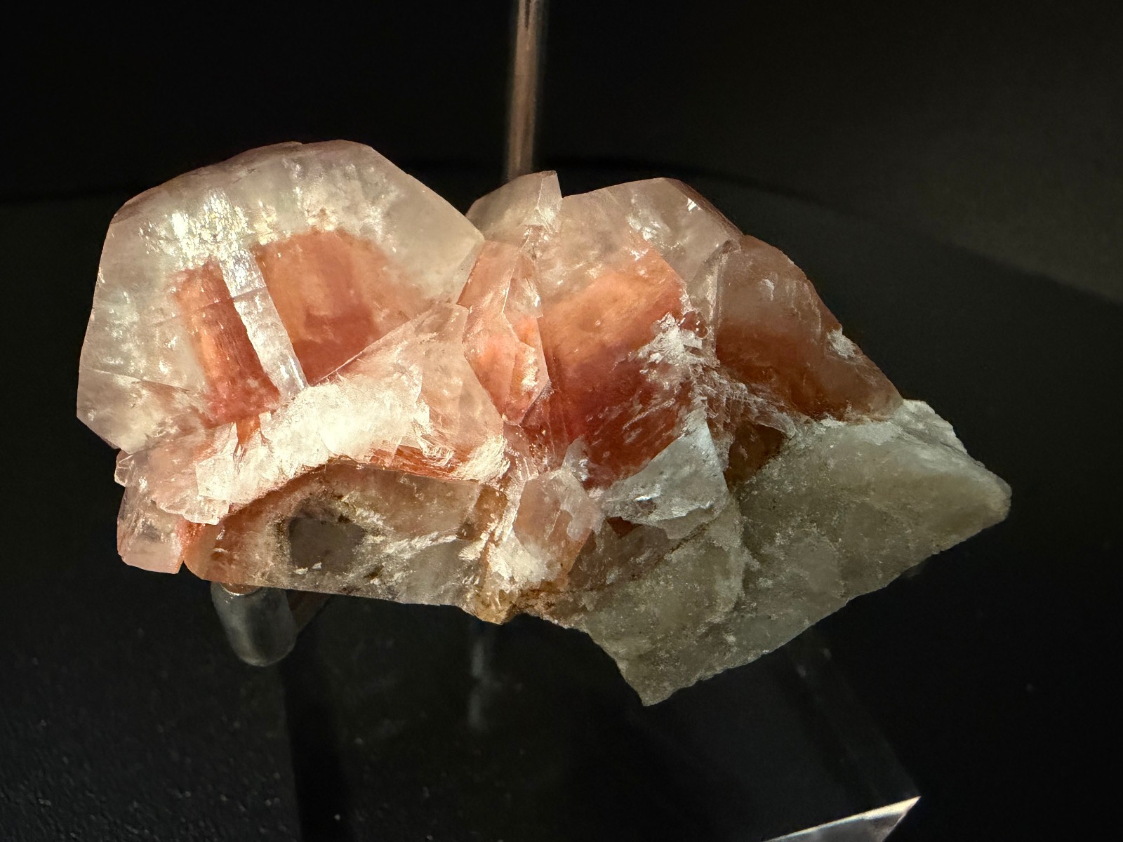 Red Calcite Specimen, China Beautiful Zoning of Clear and Red Inclusions 59g
