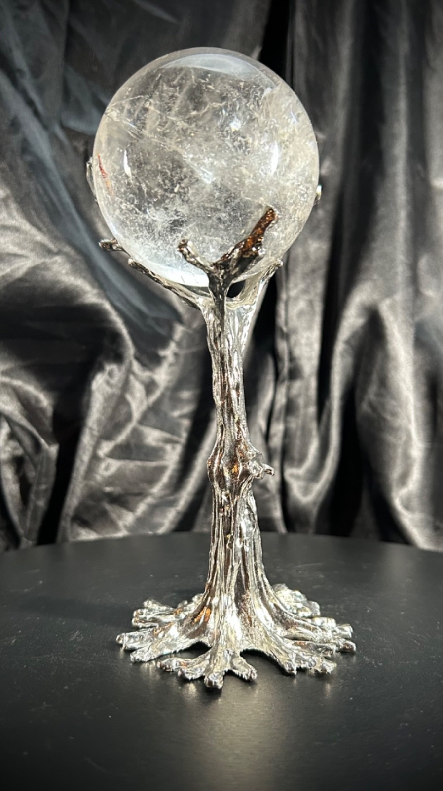 2.62″ Clear Quartz Sphere With Custom Metal Tree Stand 14.6 oz (413 grams)