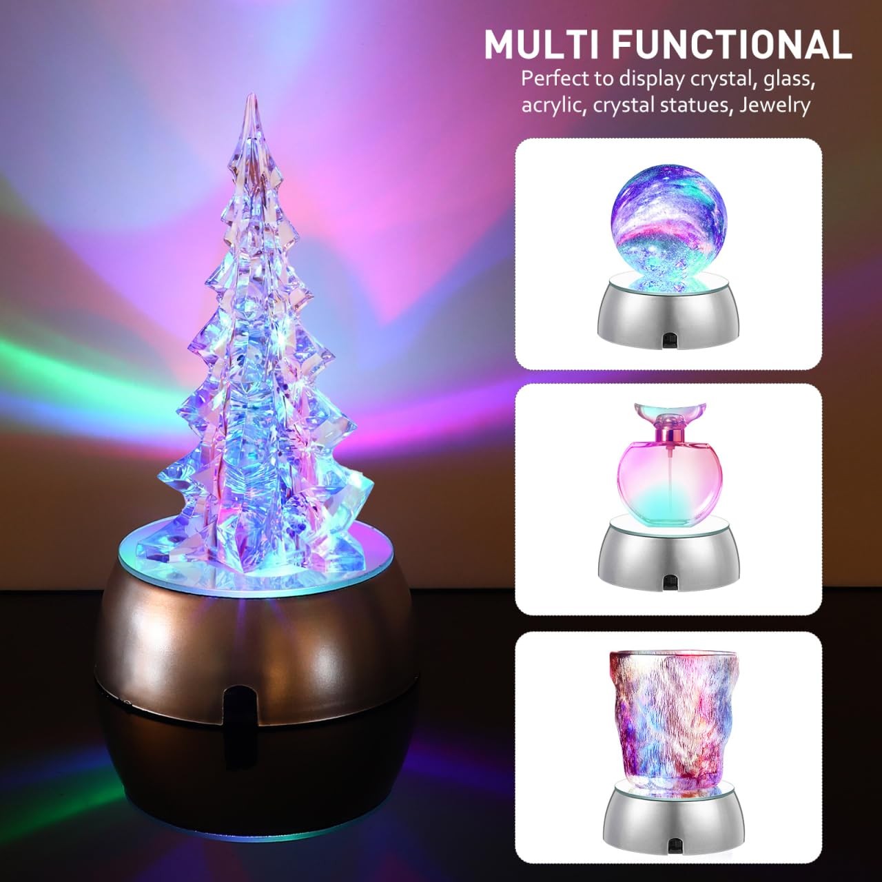 4pcs Lighted Base for Glass Art Multicolor Round Crystal Display Stand Displa…