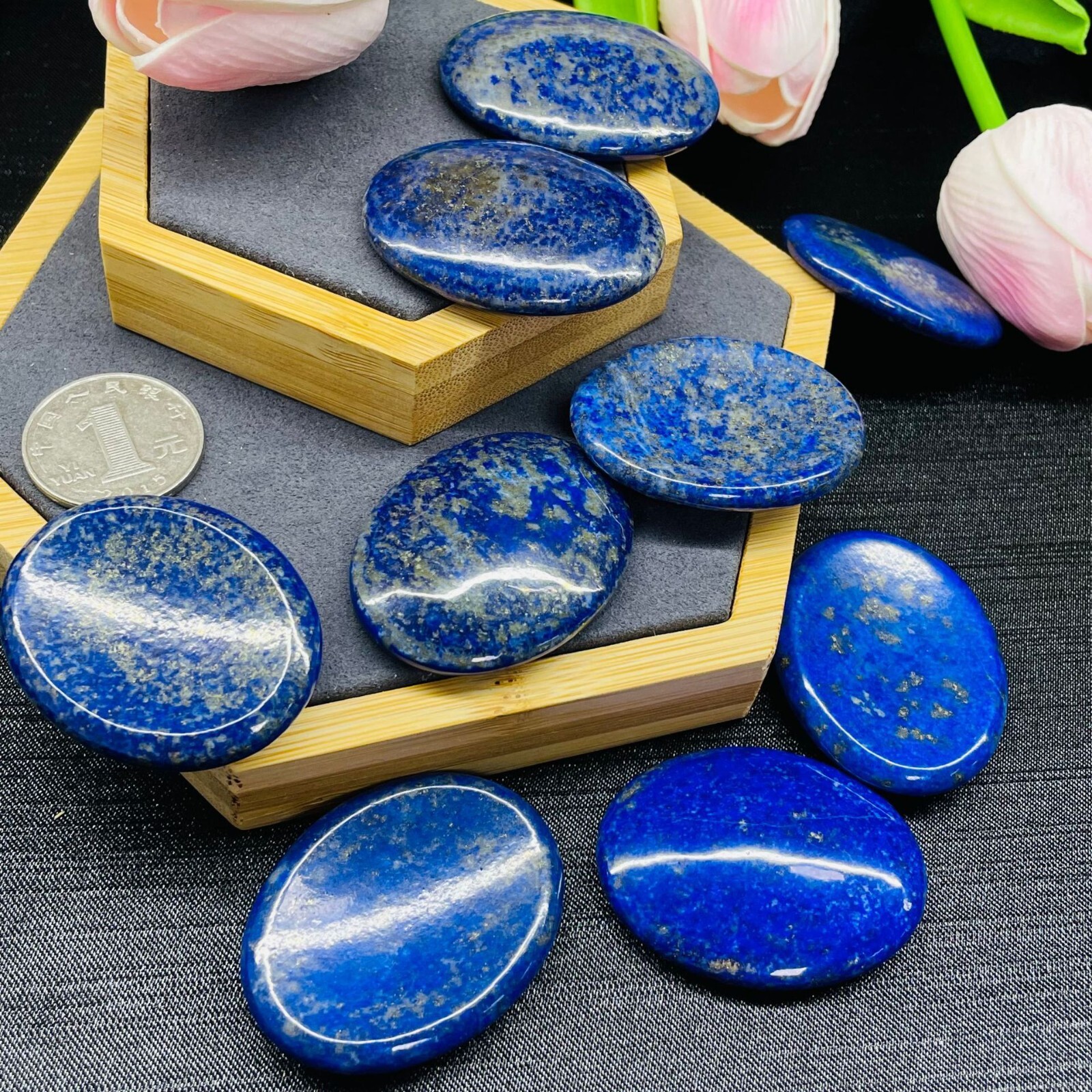 5 Pieces Lapis Lazuli Palm Worry Stone Stress Relief Smooth Polished Gemstone