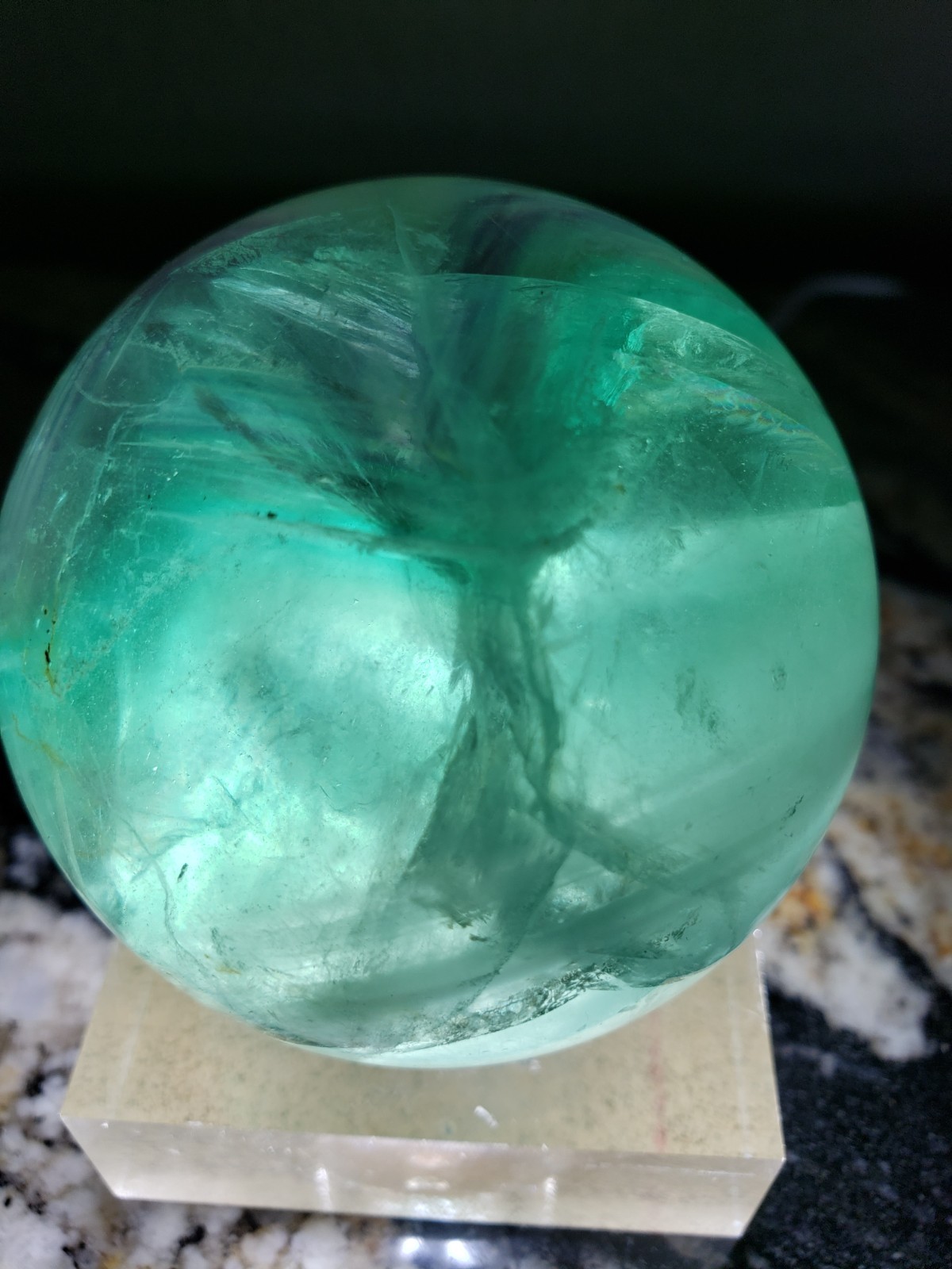 2.6″ Green and Purple Fluorite Quartz Crystal Sphere Ball Orb Rainbow UV, 488g