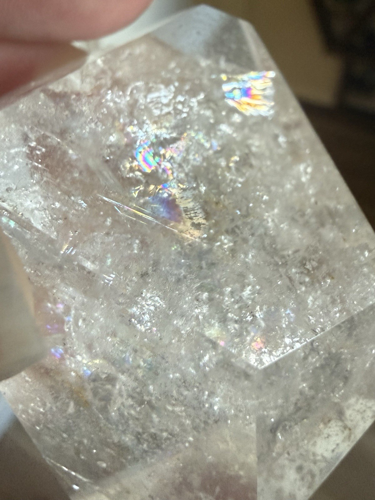 Lot Of 2 Faceted Polished HQ Clear Quartz Crystal Freeforms W/ Rainbows