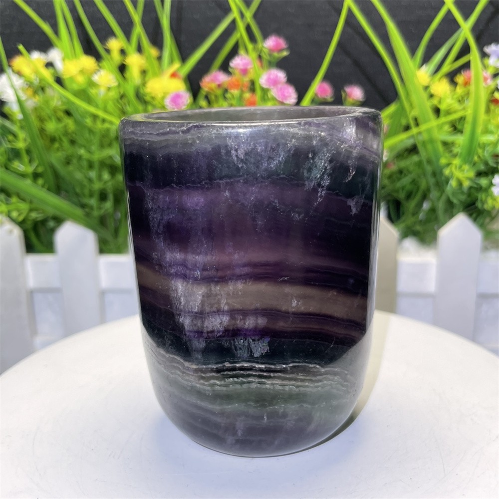 1LB 3.1″ Natural A++Rainbow Fluorite Cup Carved Crystal Reiki Quartz Heal Energy