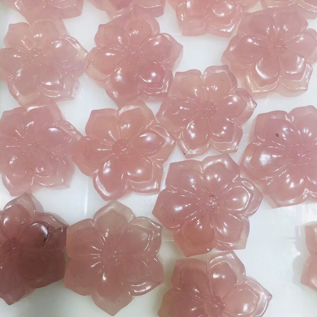 1PC Natural Pink Rose flower Carved quartz crystal skull reiki healing Random