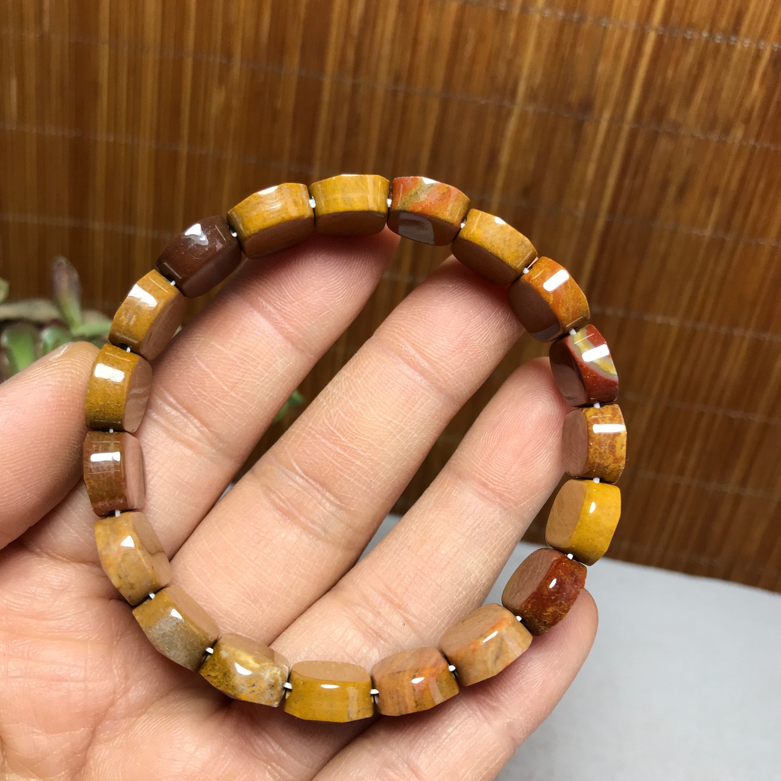 Natural Colored egg yolk Gemstone Bracelet Brown Stretch Bracelet Handmade A4067