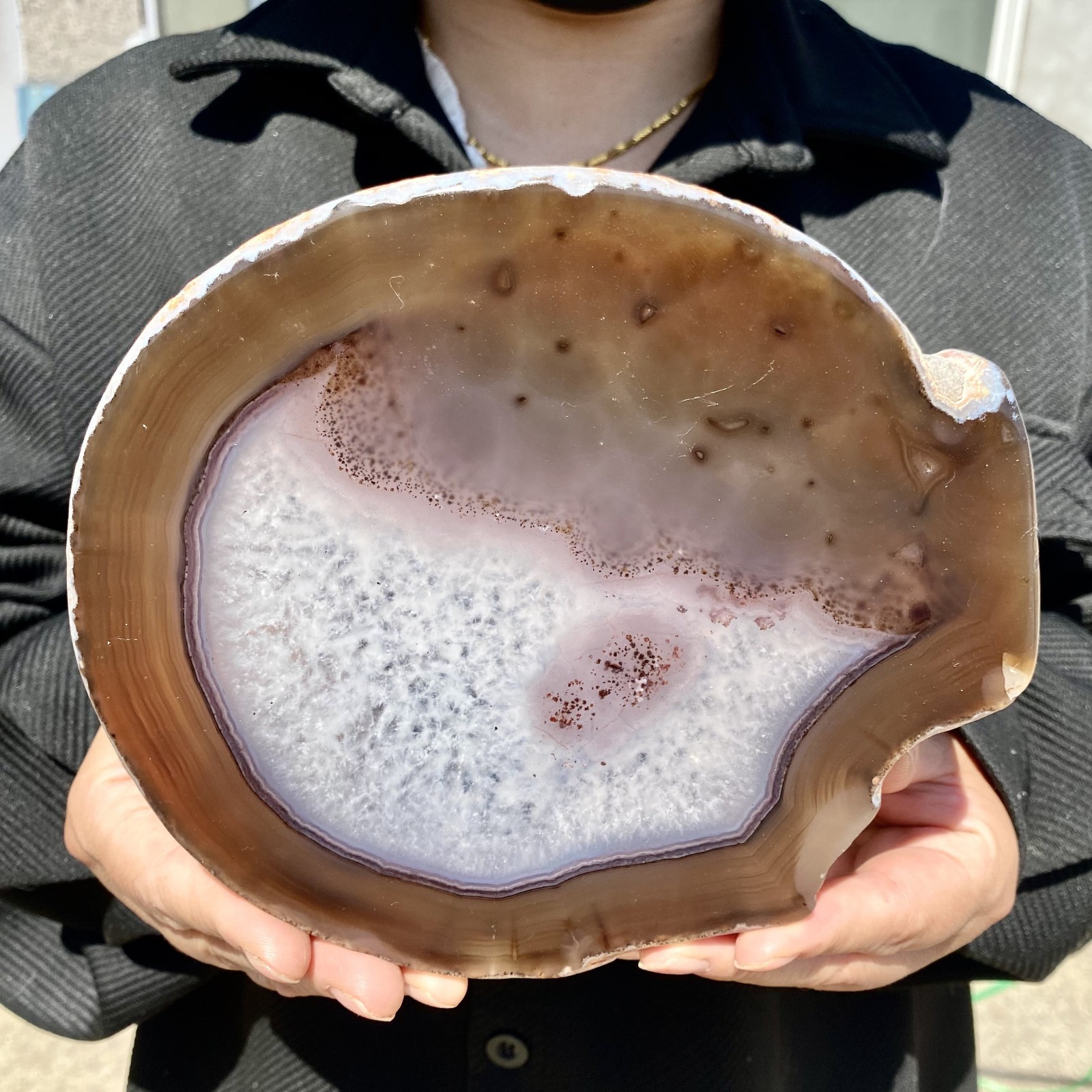 1.7LB Natural Agate Striped Crystal Quartz, Hand-cut Mineral Specimen Healing