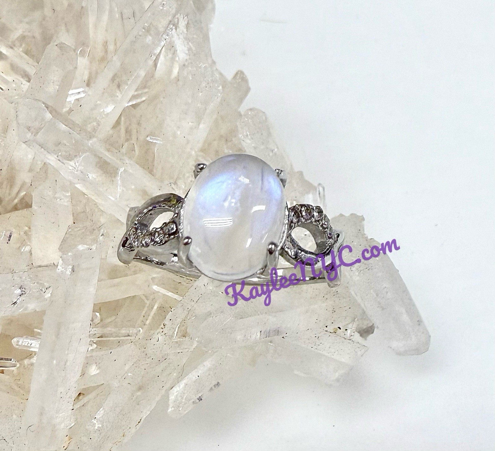 Wholesale Lot 7 Pcs Natural Moonstone Stainless Steel Rings(316) Crystal 8x10mm