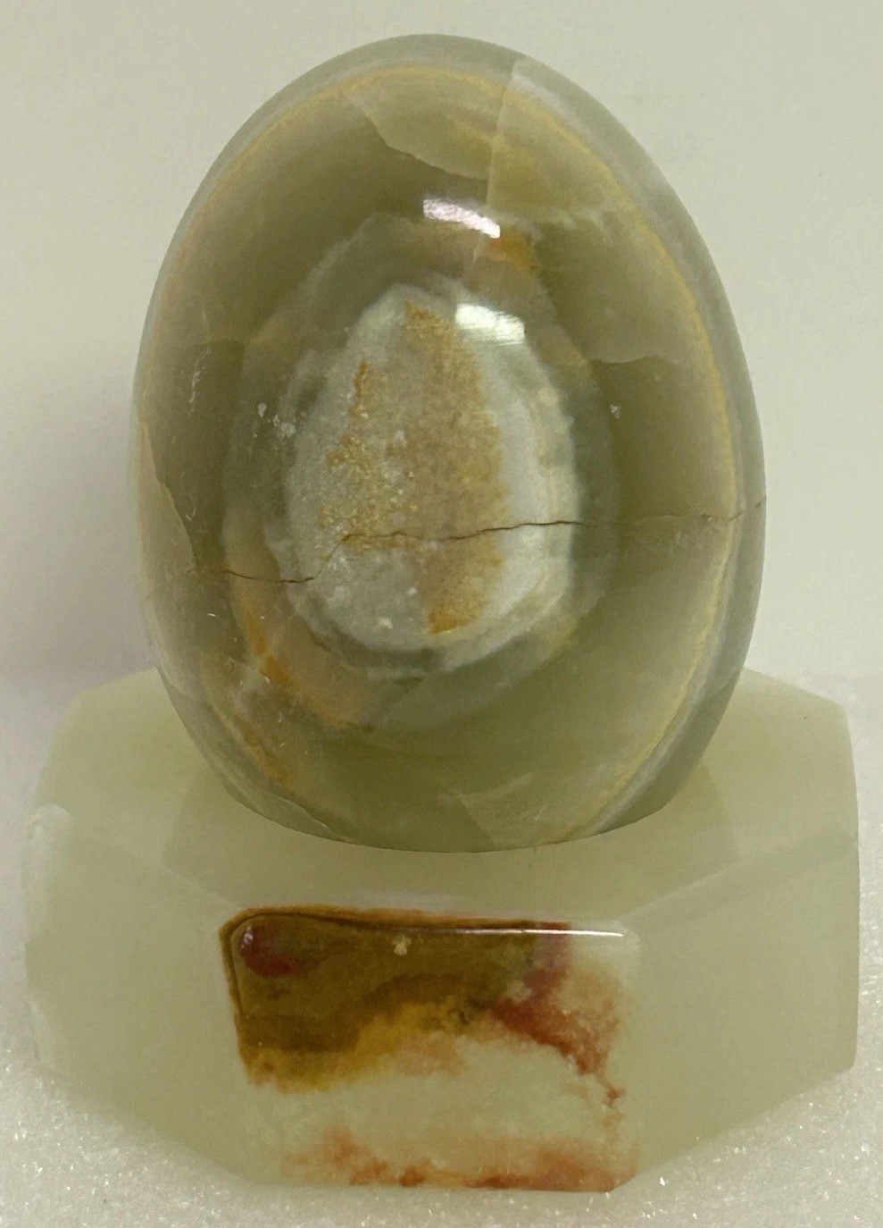 Polished Green Onyx Egg & Stand Gemstone Paperweight VTG