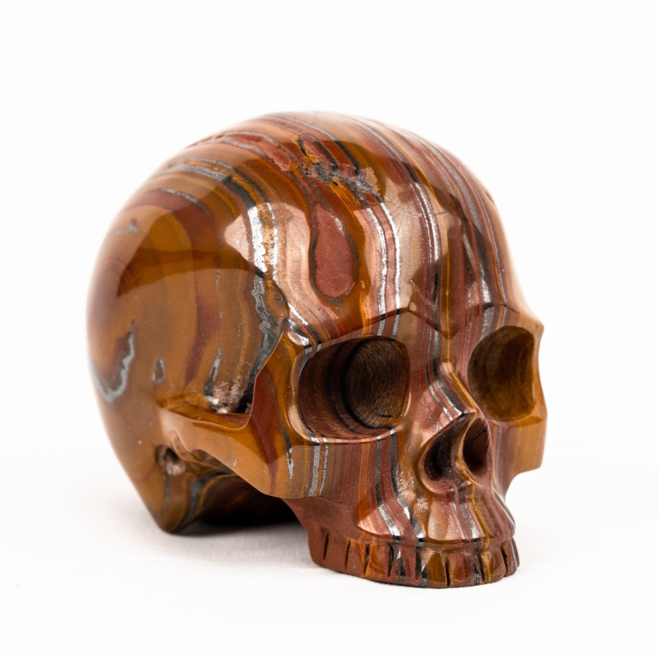 Red Iron Tigers Eye Skull – Hand Carved 4.25″ Jawless Crystal Skull