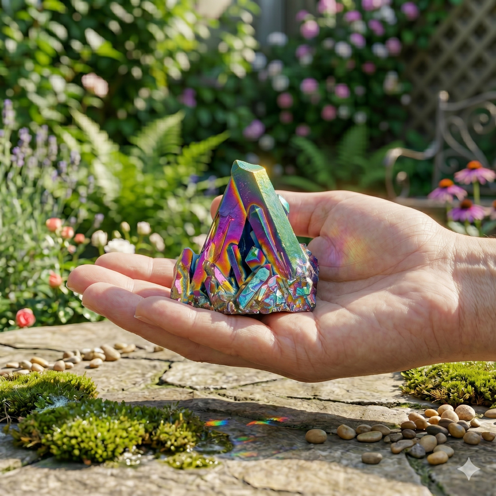 Natural Rainbow Aura Crystal Cluster Unique Birthday Gift For Collector Soulmate