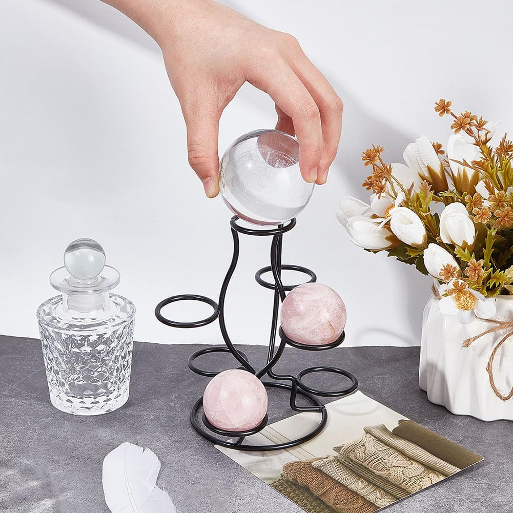 Crystal Sphere Holder 5.6″ Tall, 7 Eggs Display Stand 1.34″ Diameter Metal Multi