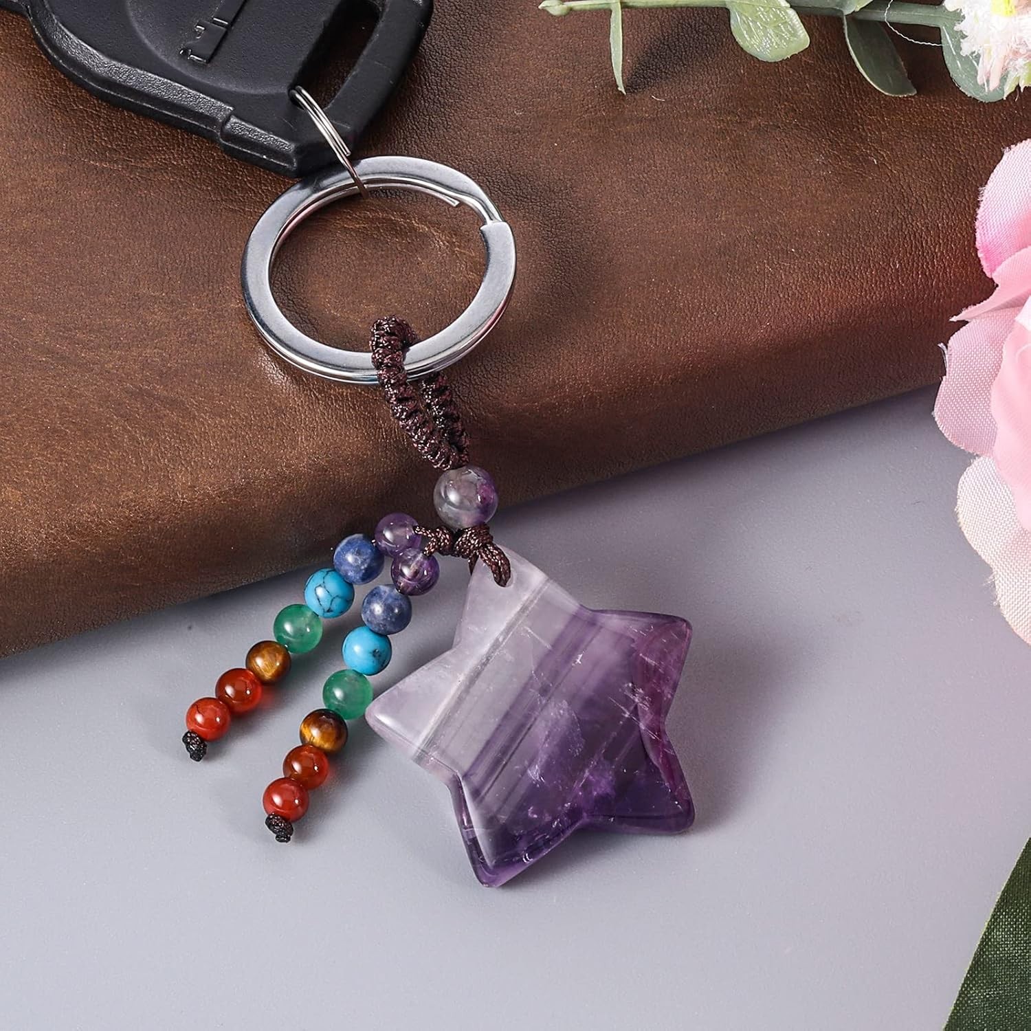 Star Crystal Black White Bag Charm Keychain for Purse Handbag Women Gift
