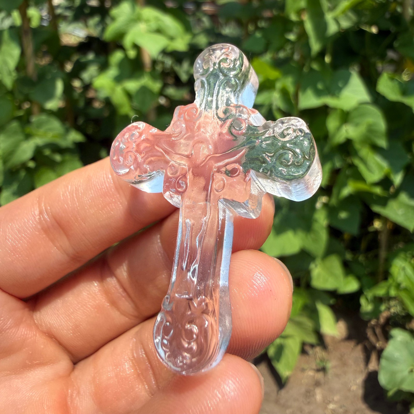 2″ Natural White crystal Quartz Crystal Cross Reiki Faith Amulet 1pc