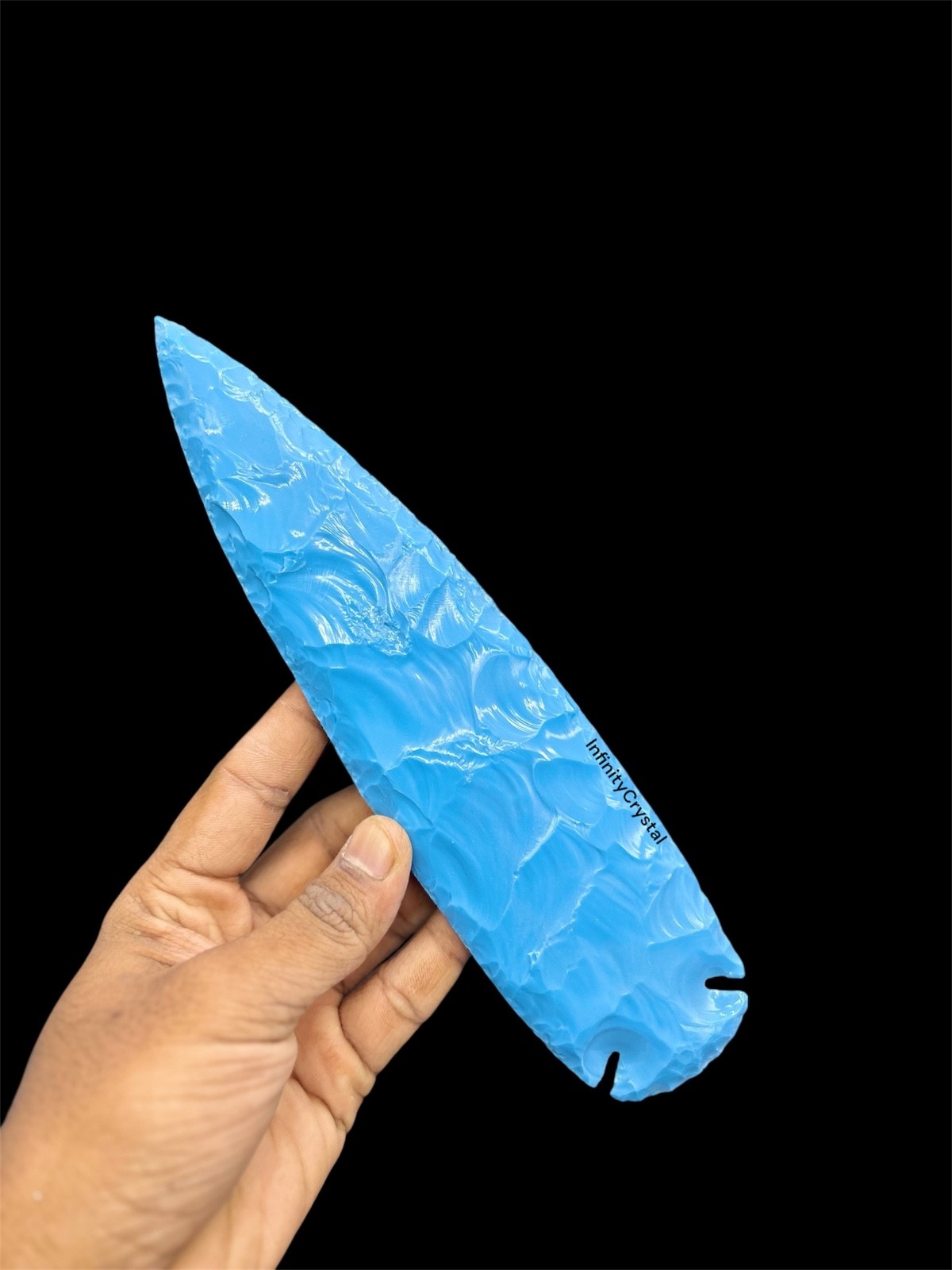 Large Turquoise Glass Arrowhead, Handmade Gemstone Spear Point, Tribal Art Decor