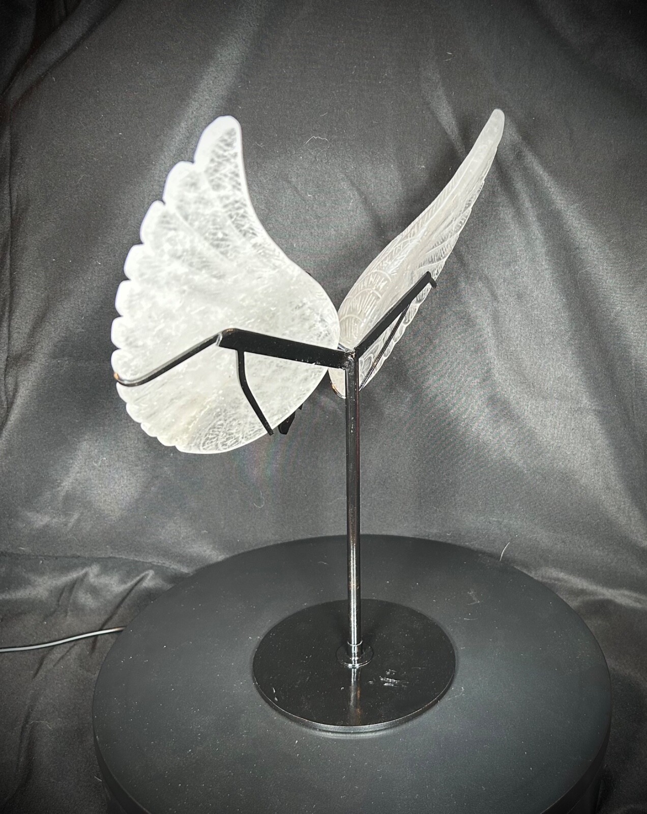 Elegant Large 11.5″ Wingspan Clear Quartz Wings With Metal Stand 3lb 7.7oz