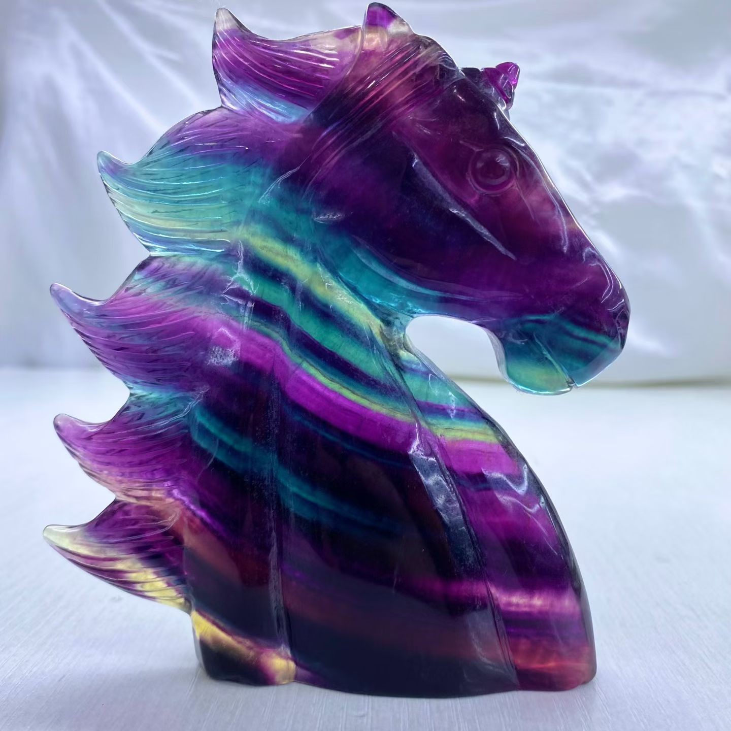 1PC Natural fluorite carved unicorn Skull quartz crystal reiki healing Gem Gift