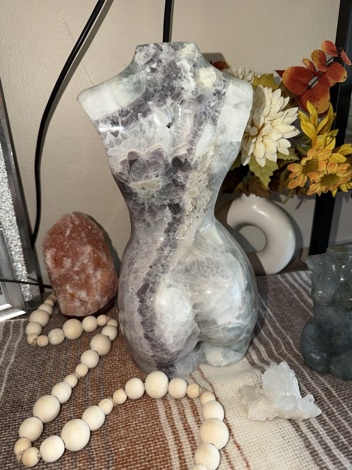 Large 22 lb Natural Fluorite Goddess Torso Crystal Carving Sculpture 9.75kg