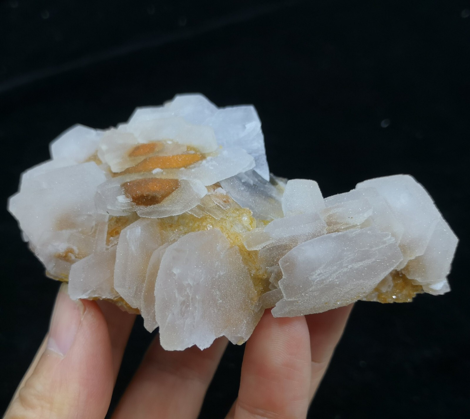 NEW FIND – 97mm Stunning ‘sunflower-like’ Calcite with drusy Quartz coating