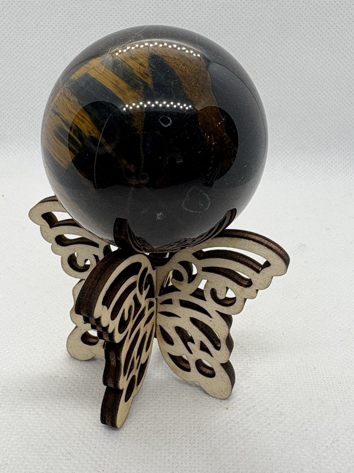 Blue tigers eye sphere 2” Plus Foldable Butterfly Stand