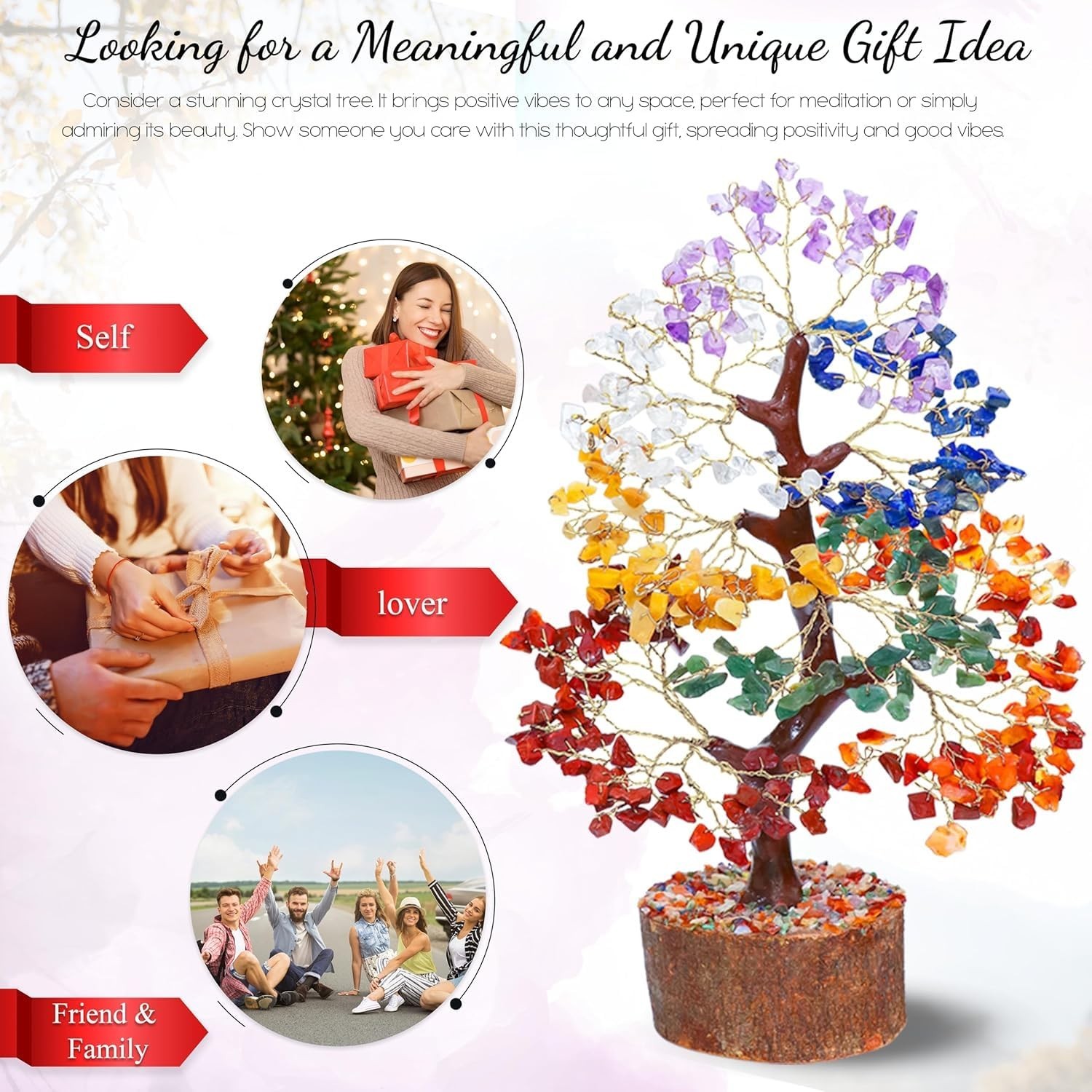 Good Luck 7 Chakra Prosperity Tree Crystal Gemstone Bonsai Feng Shui SMALL