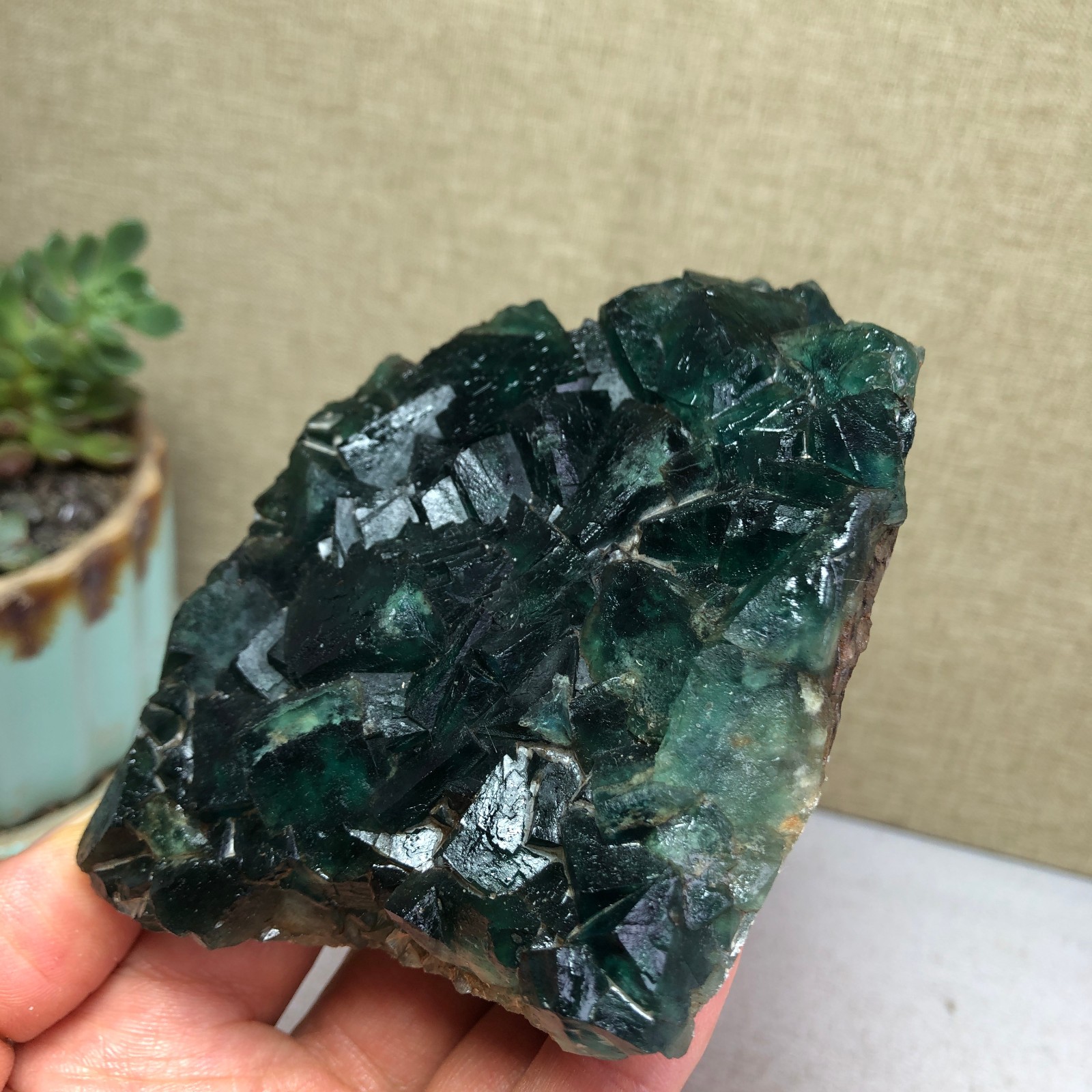 345g NATURAL Green Cubic FLUORITE Crystal Cluster Mineral Specimen A4719