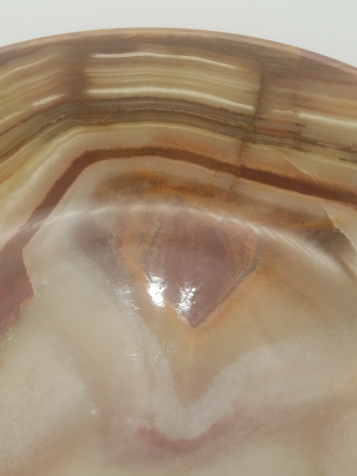 6″ Thin Carved Onyx Bowl Green, Red, Gold, Brown, White Veins