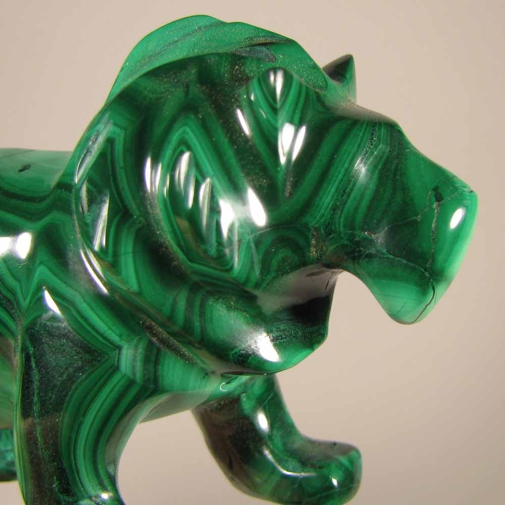 3.7″ Handcarved MALACHITE LION Gemstone Animal Carving – Congo, Africa
