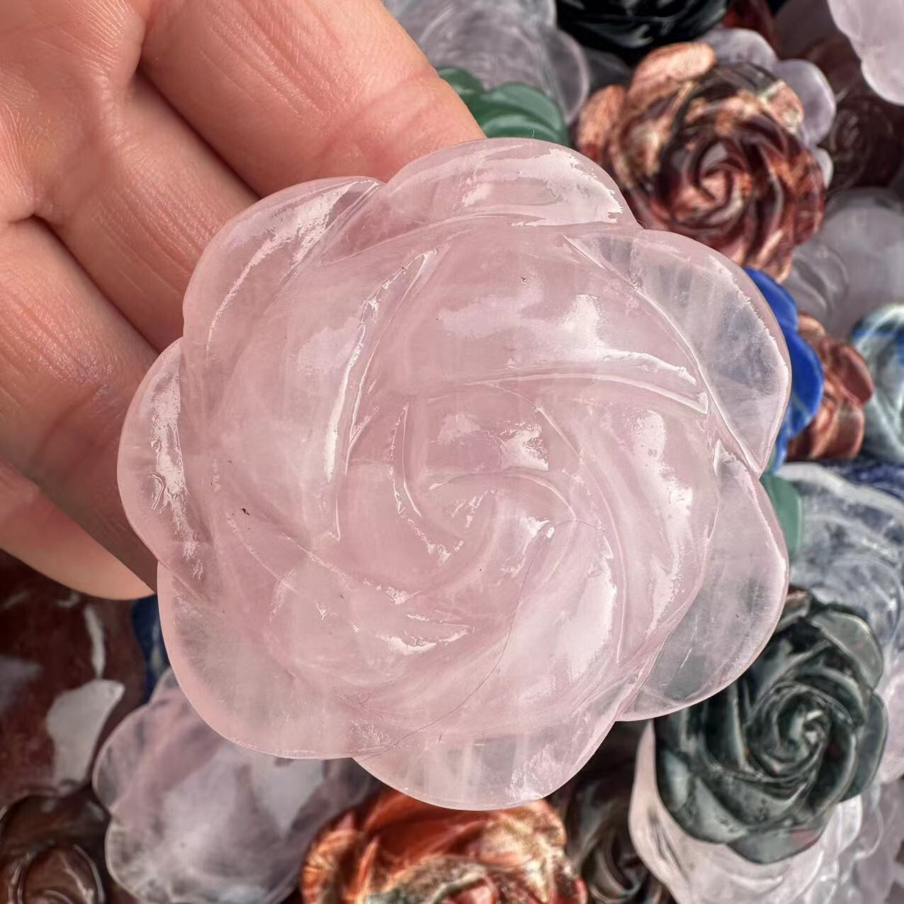 2″ Natural Mix Quartz hand Carved Crystal rose flower reiki Healing random 1pc