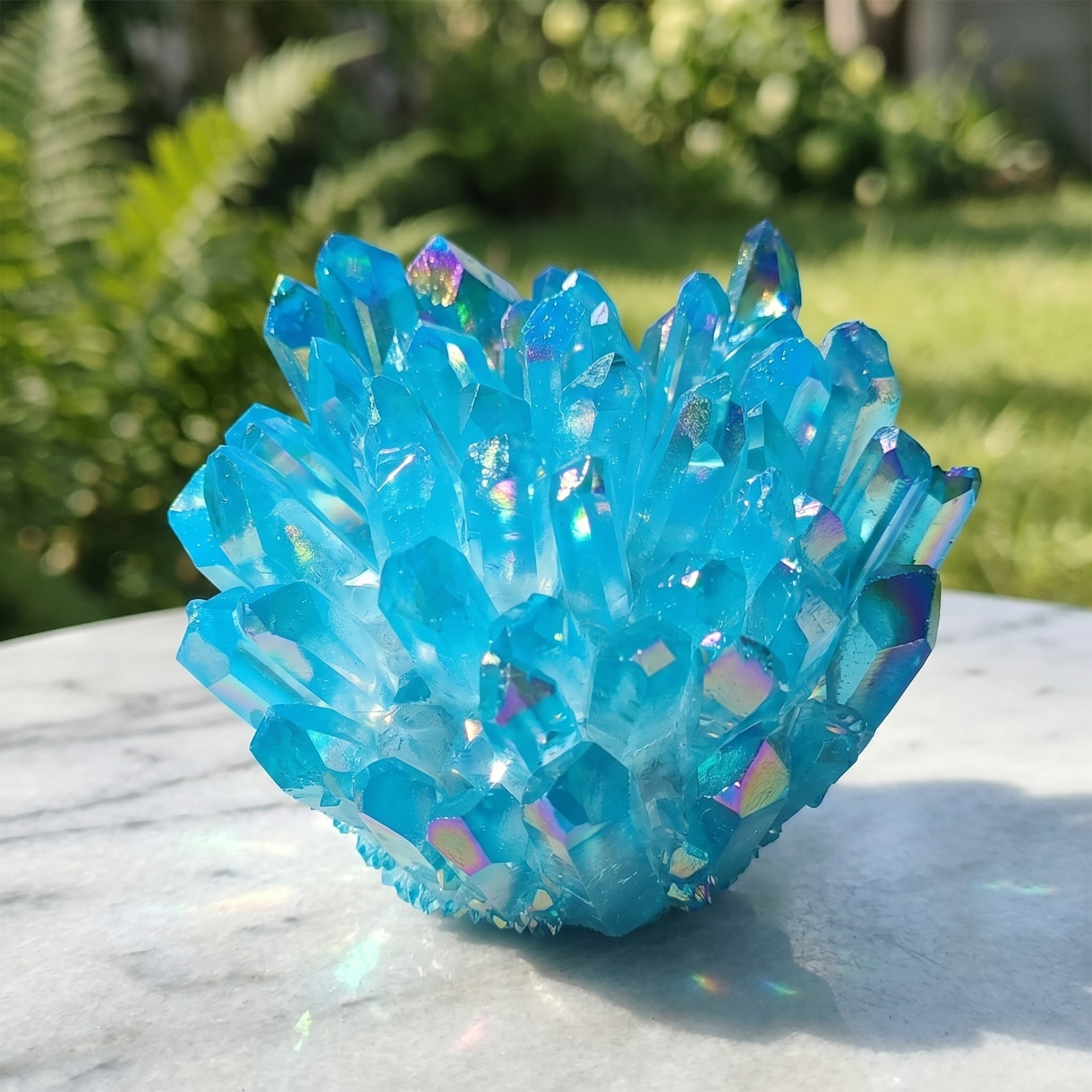 Natural Blue Angel Aura Quartz Crystal Cluster Titanium Healing Geode Specimen
