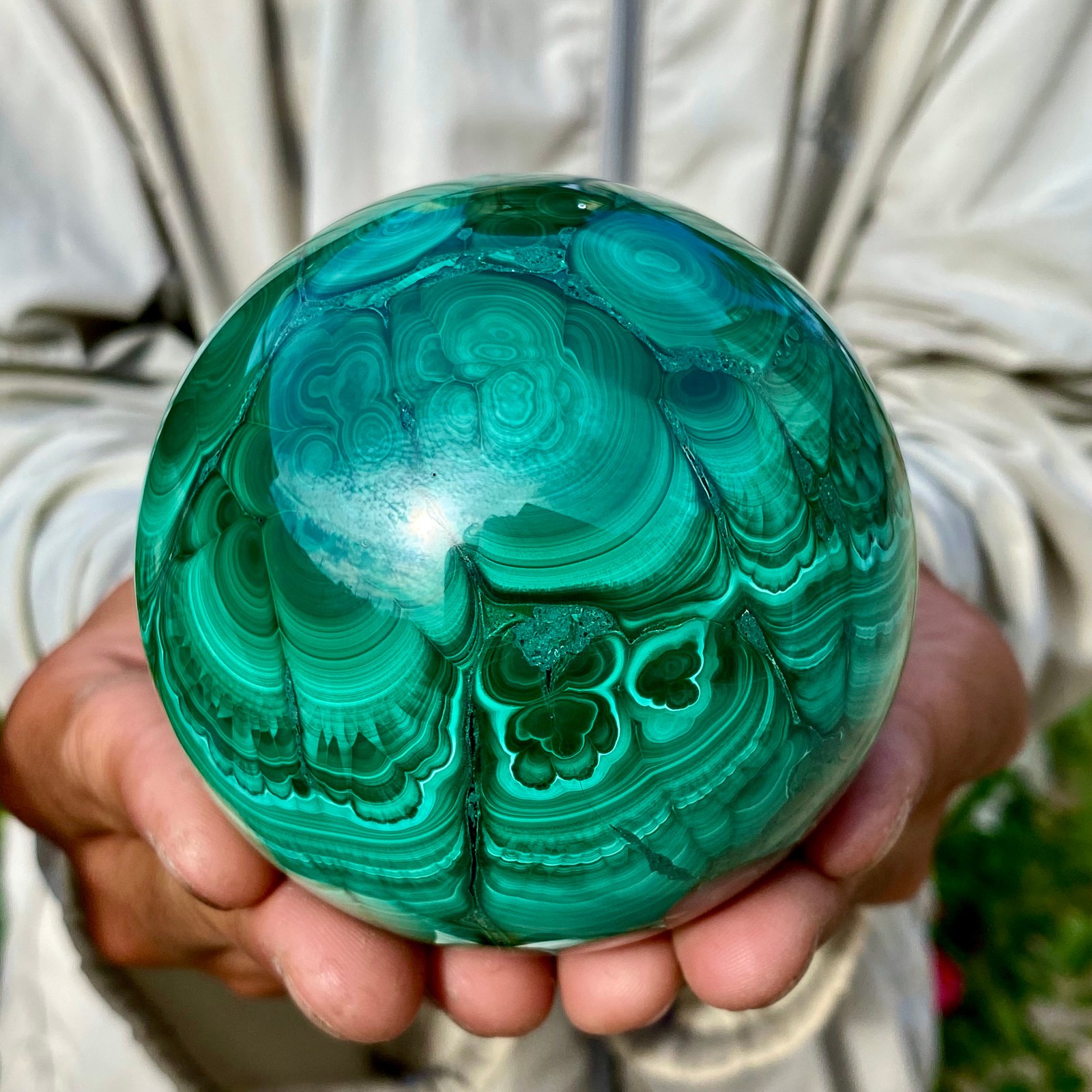 2.20LB Rare Natural Malachite quartz hand Carved sphere Crystal Healing
